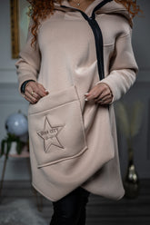 Zip Up Hooded Sweatshirt Star Beige