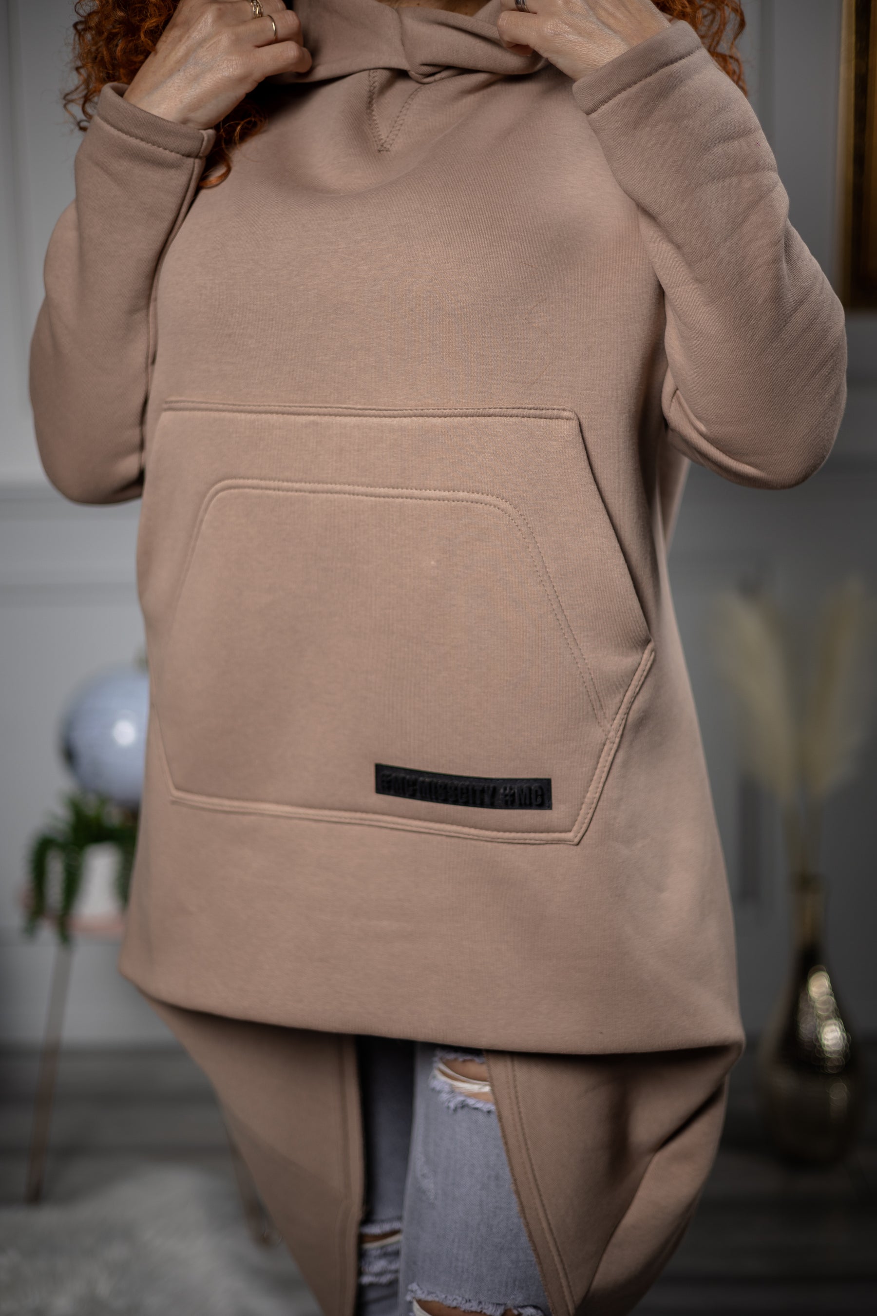Asymmetrical Hooded Sweatshirt Leo Camel
