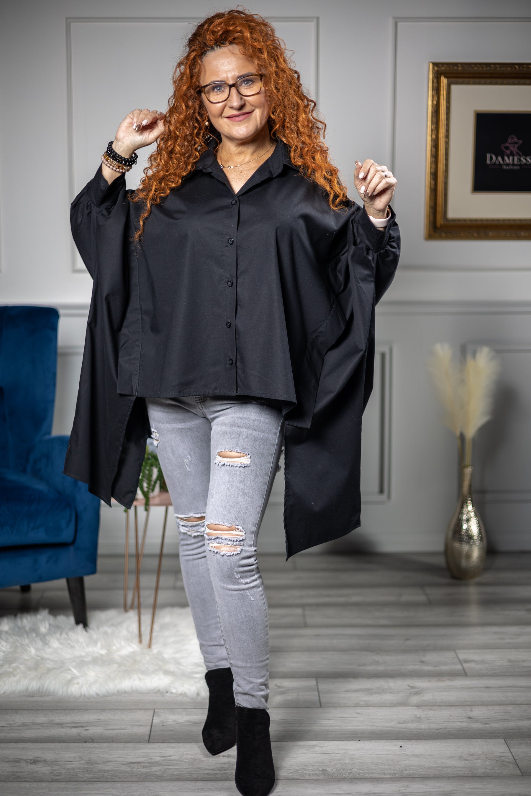 Asymmetrical Cut Shirt Joy Black