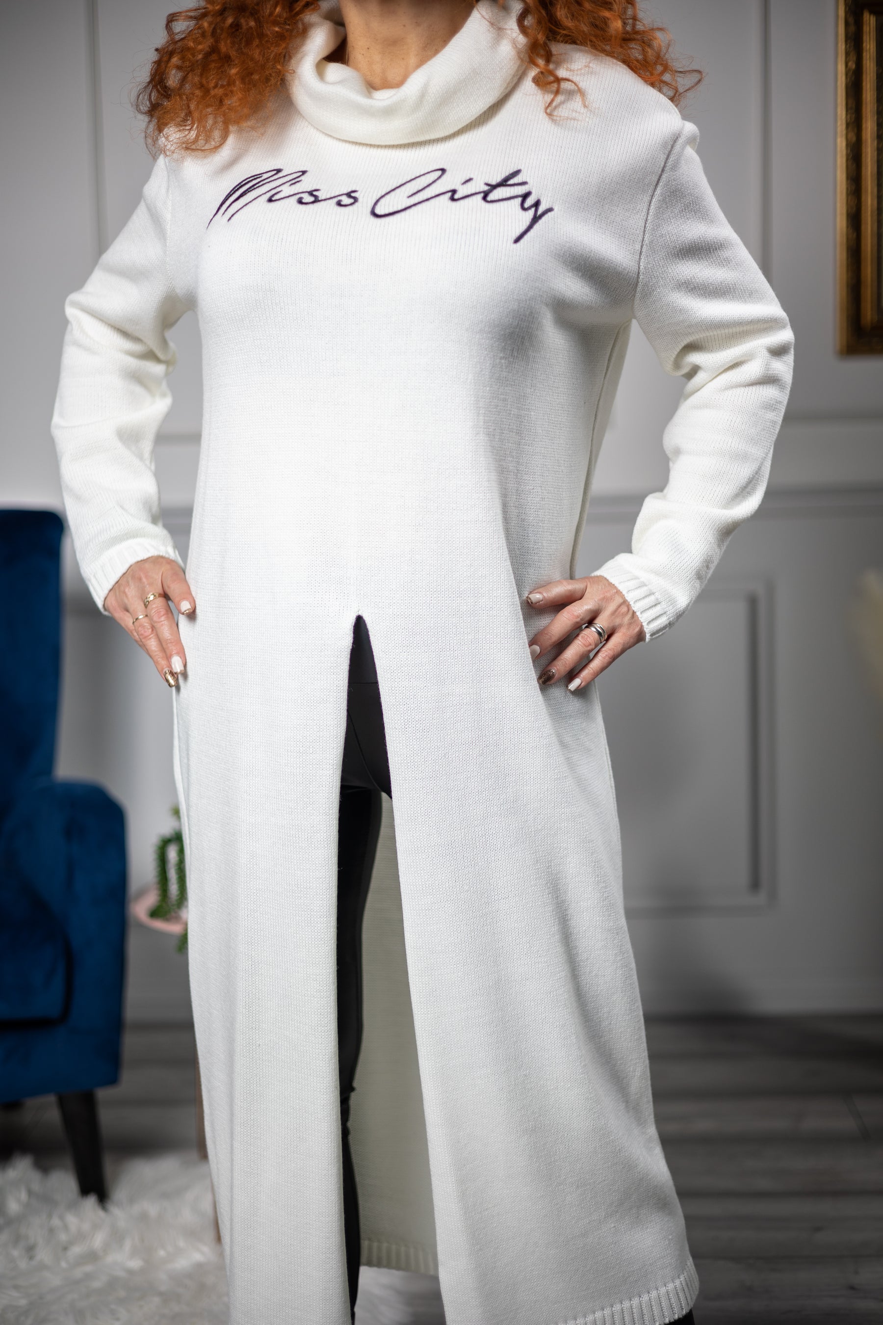 Split Front Maxi Jumper Justi White