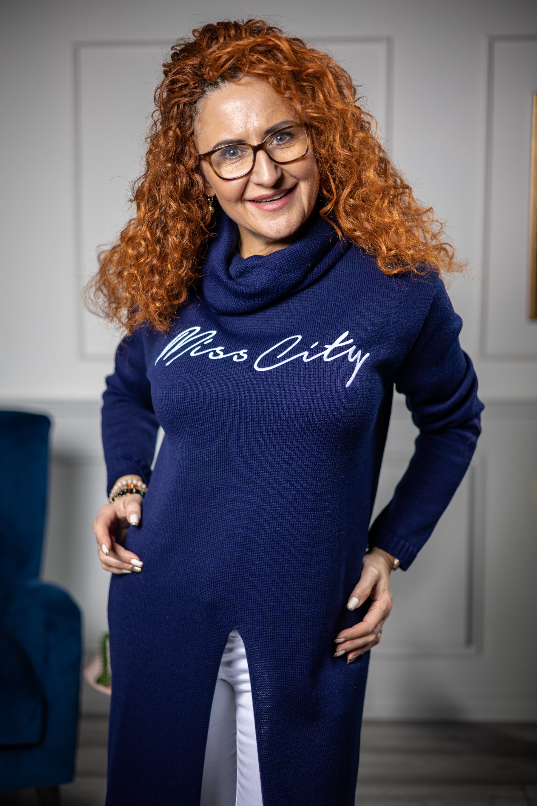 Split Front Maxi Jumper Justi Blue