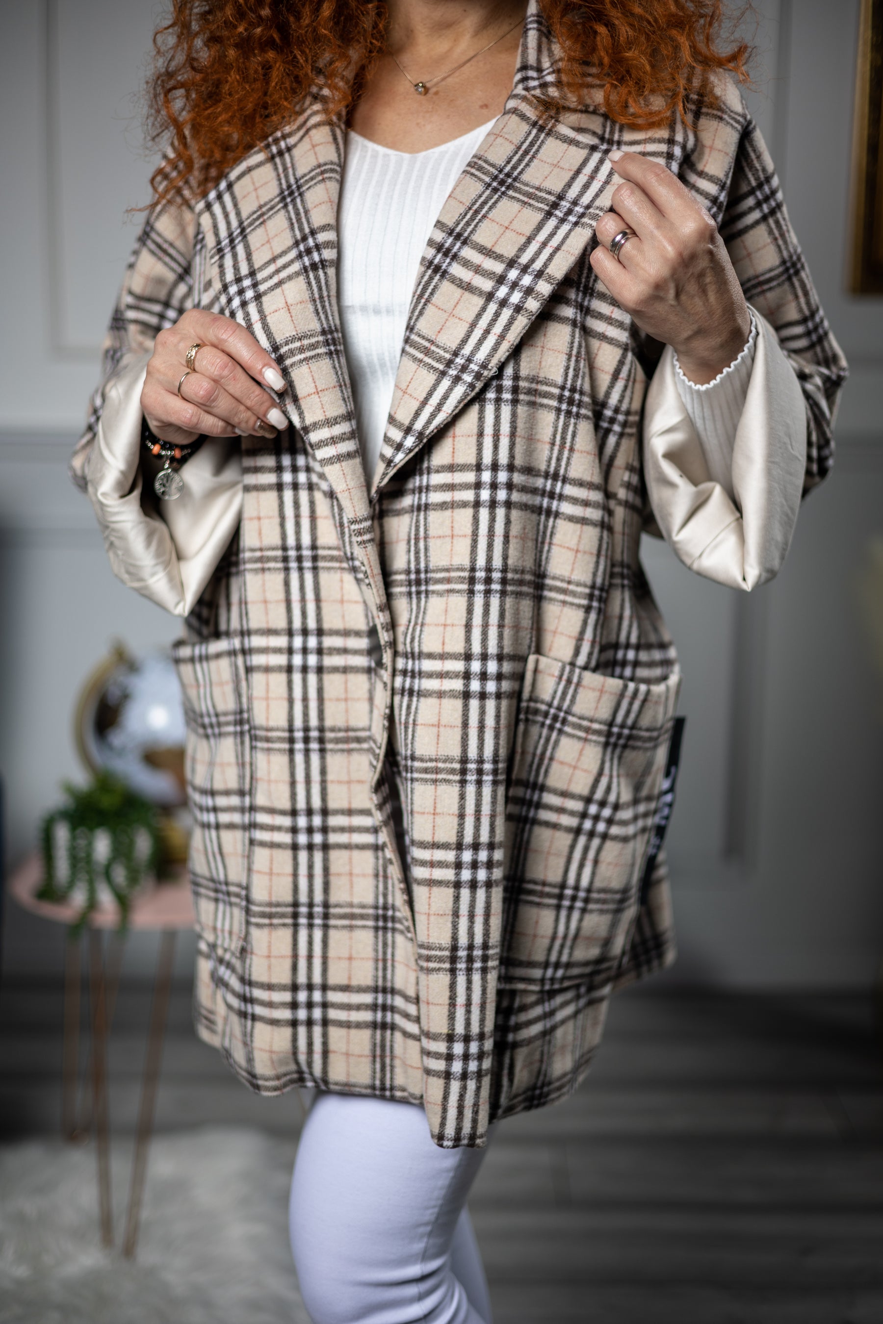 Oversized Checked Coat Milky