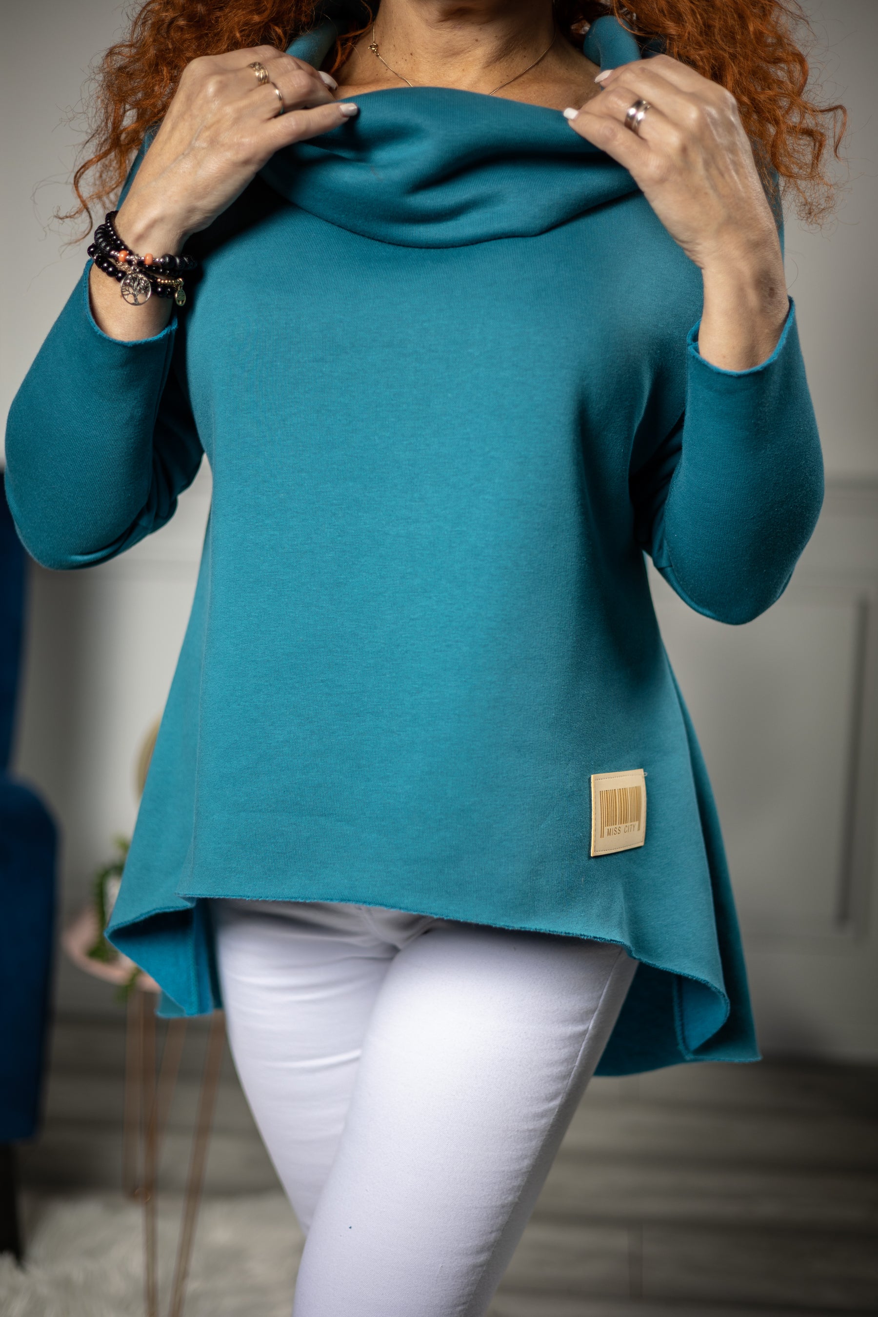 Cotton Hooded Sweatshirt Capp Turquoise