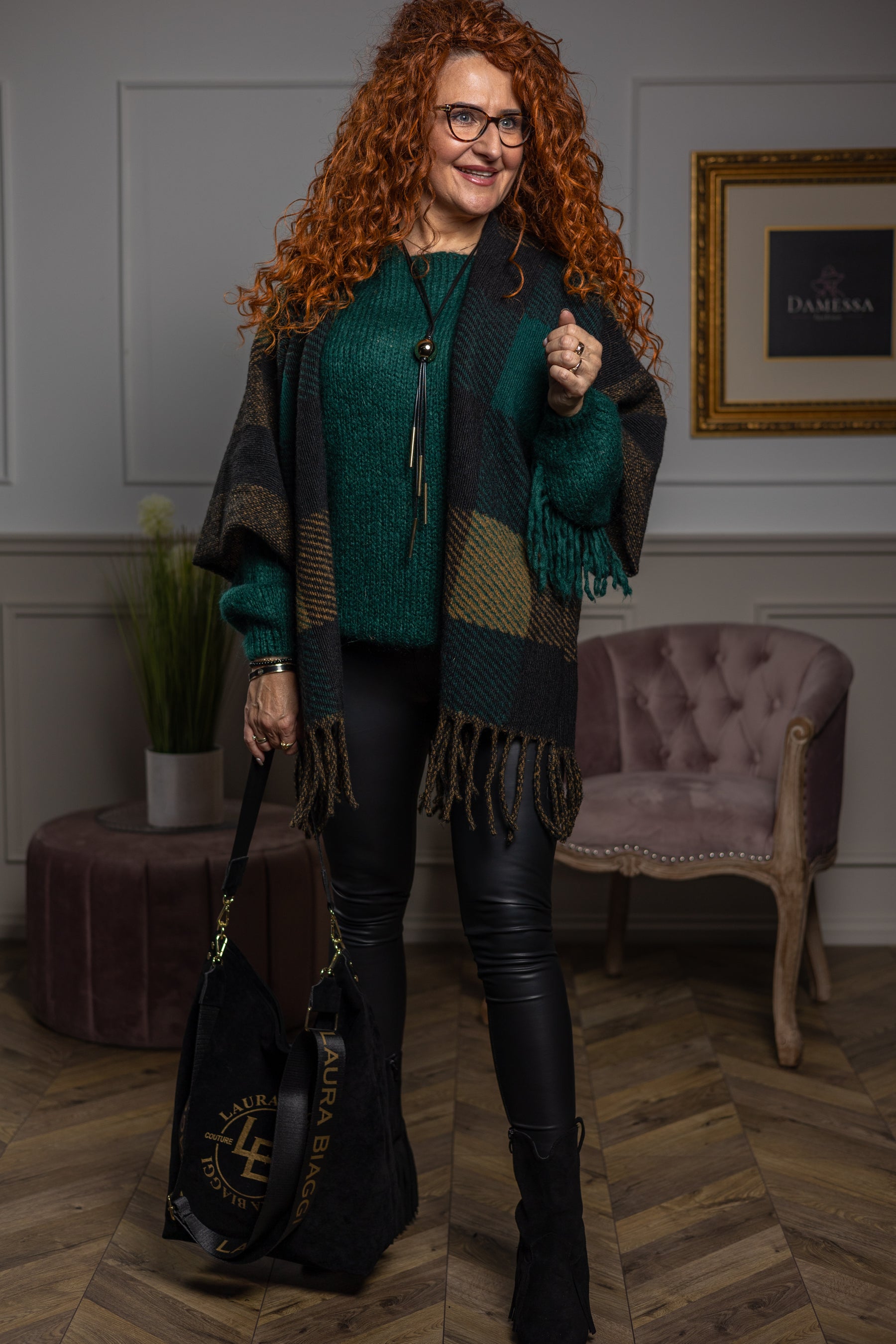 Woven Checked Poncho Vinetou