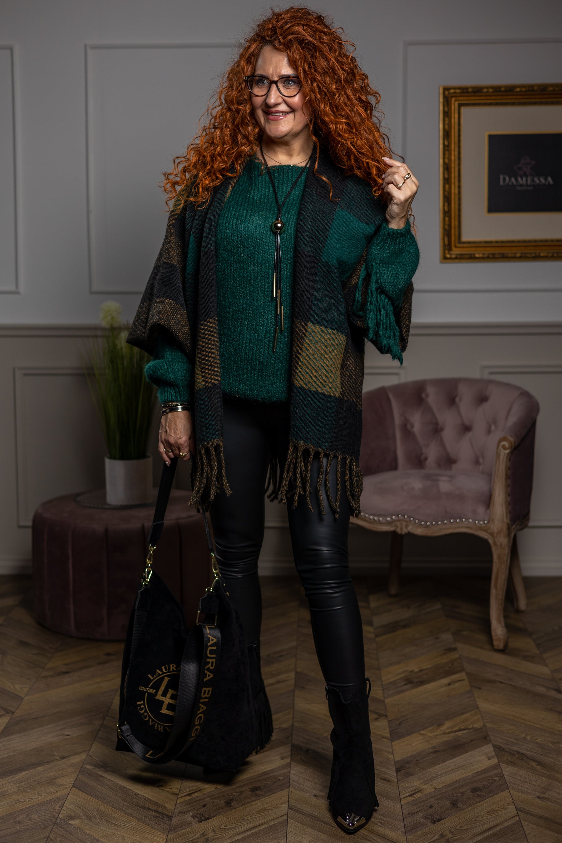 Woven Checked Poncho Vinetou