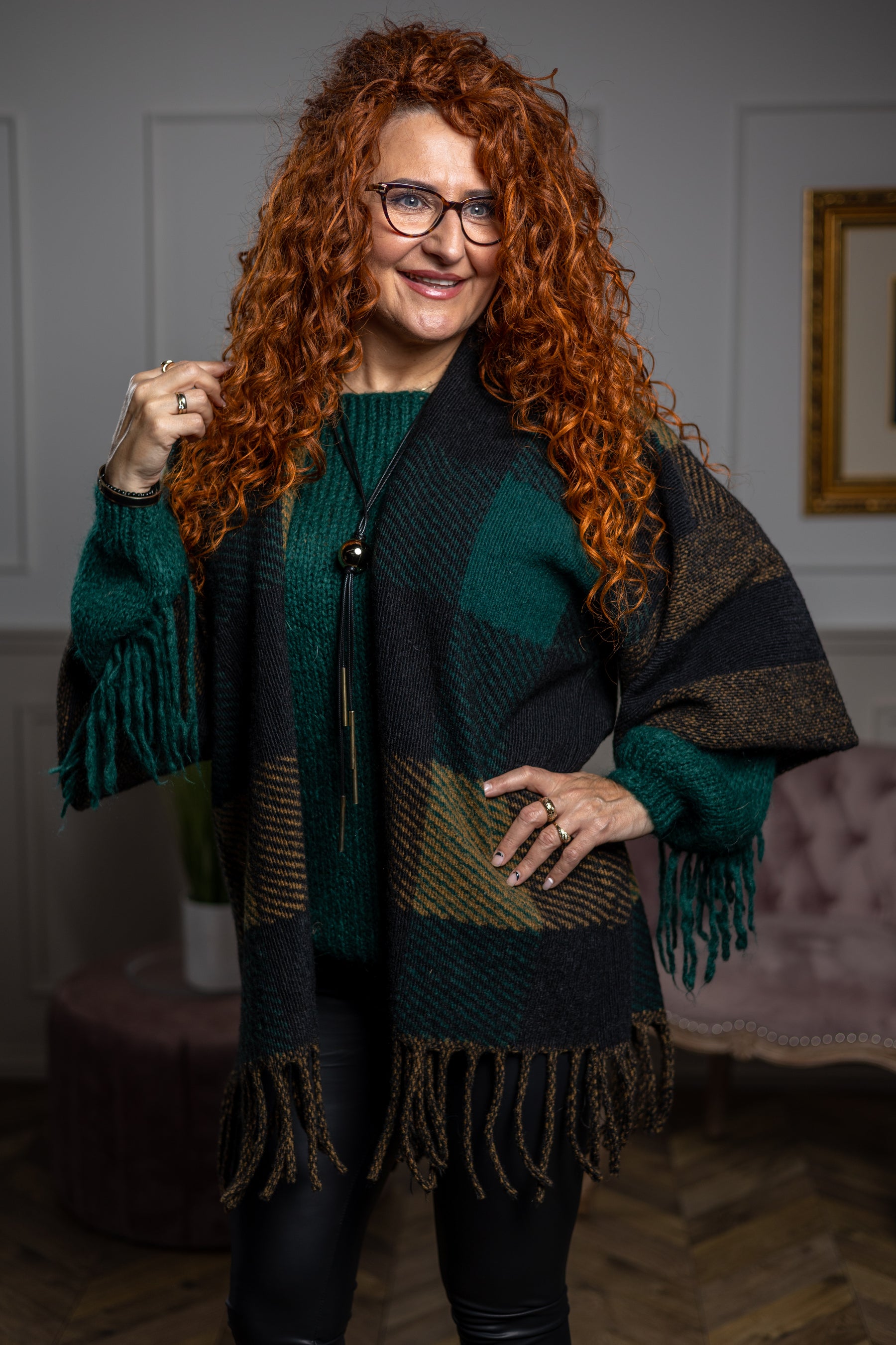 Woven Checked Poncho Vinetou