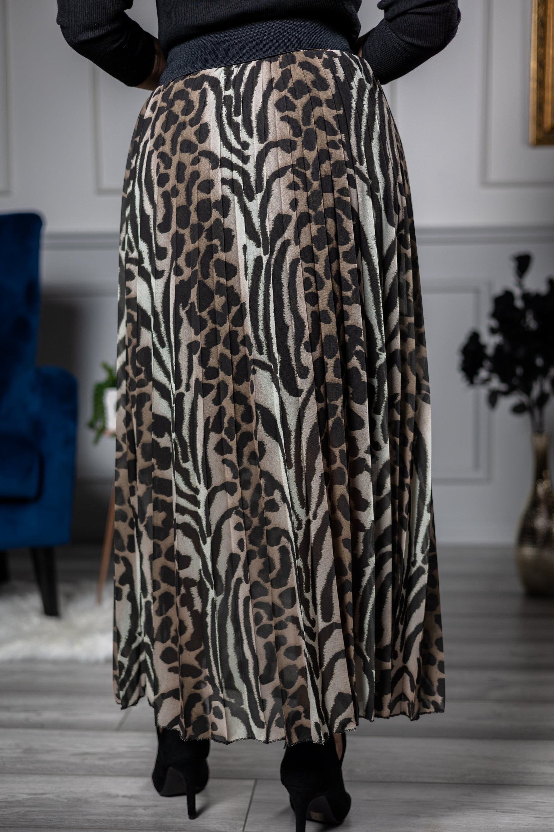 Leopard Print Pleated Maxi Skirt Leopard