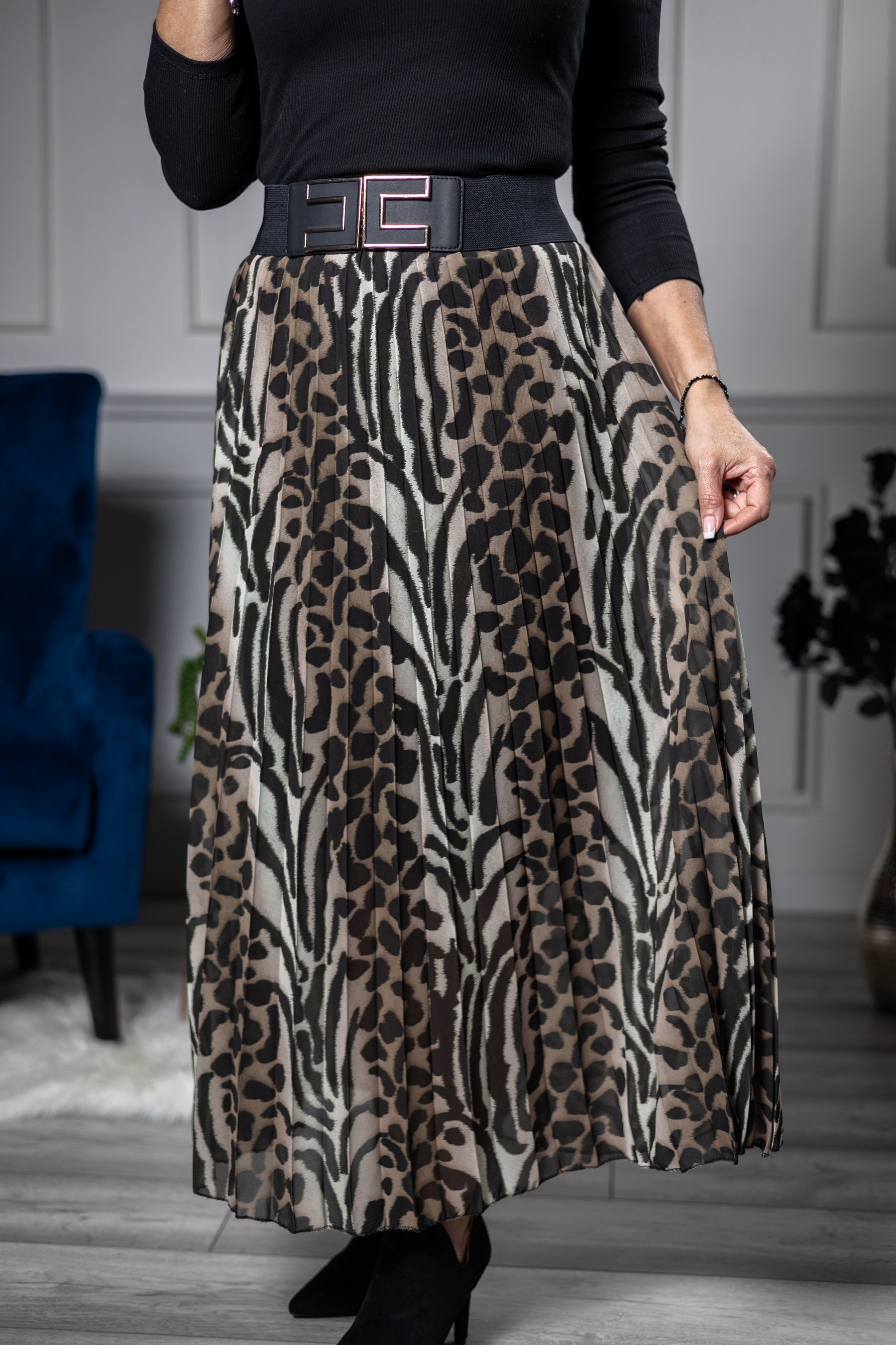 Leopard Print Pleated Maxi Skirt Leopard