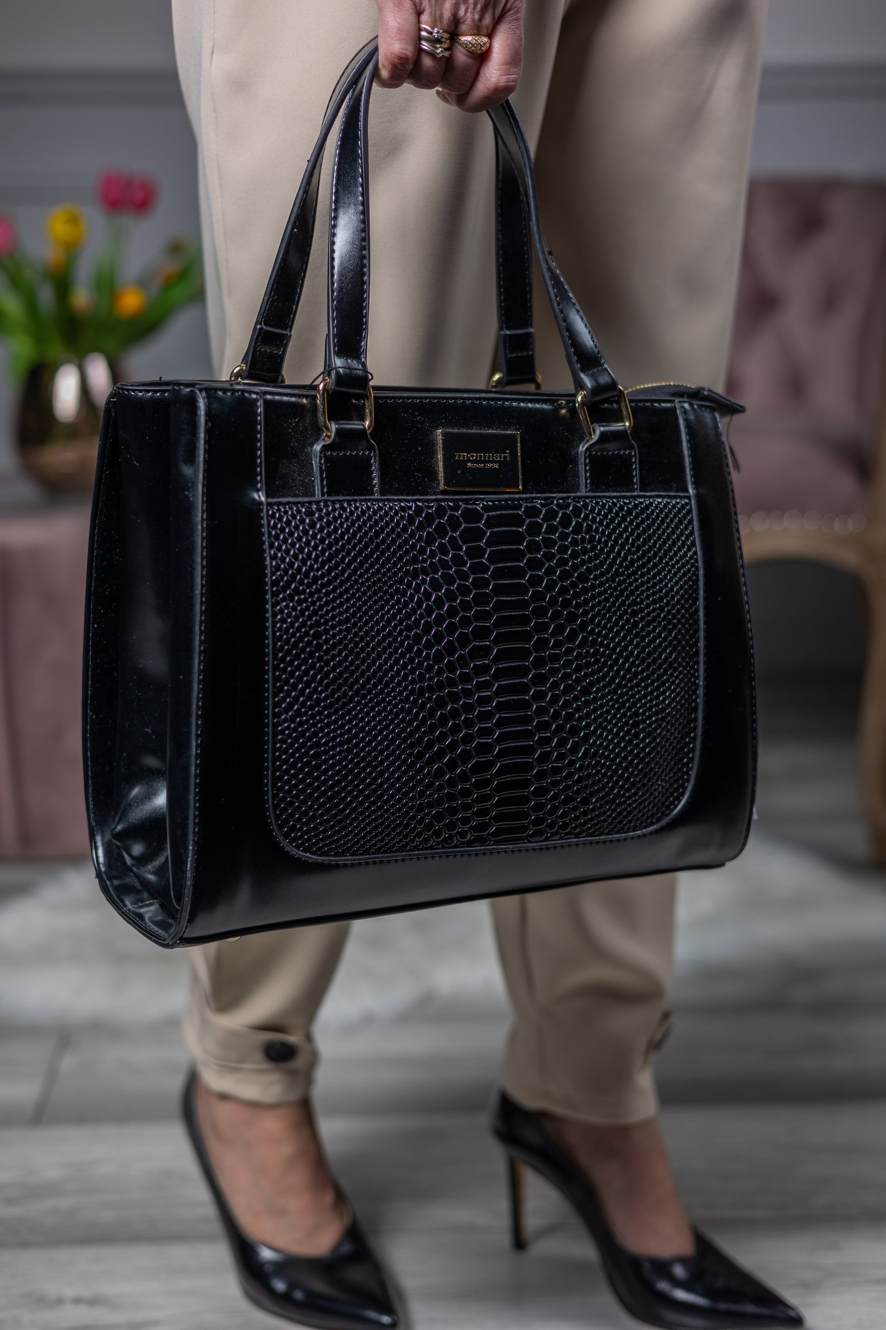 Croc Print Handbag Serena Black