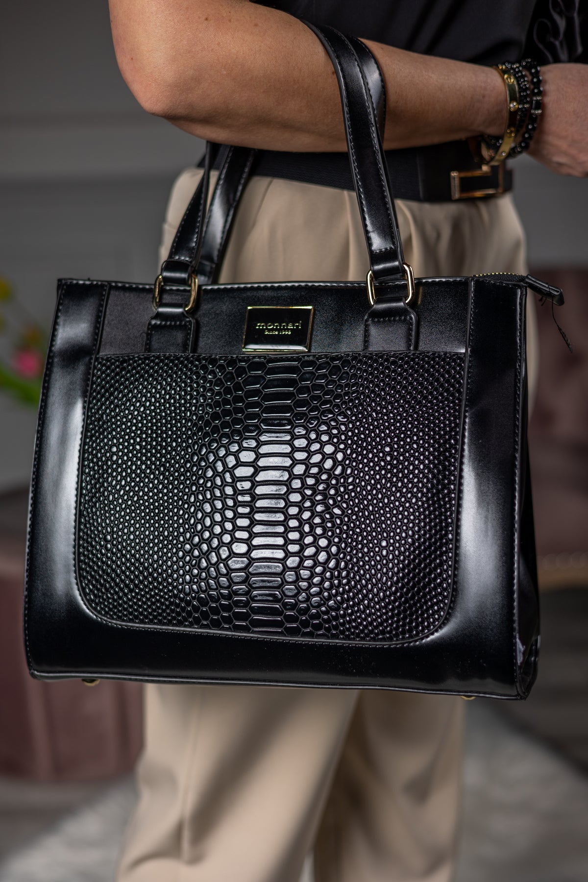 Croc Print Handbag Serena Black