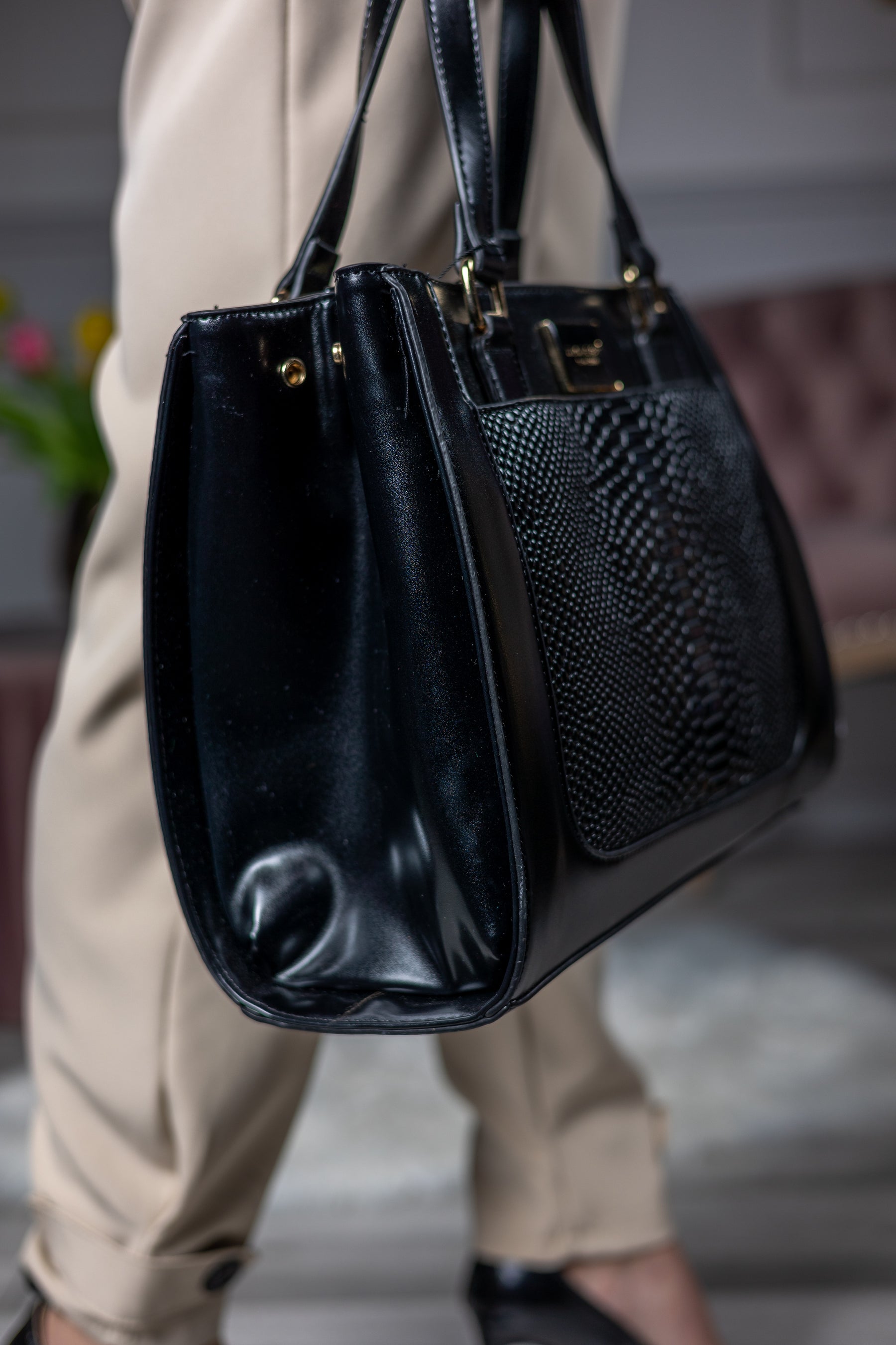 Croc Print Handbag Serena Black