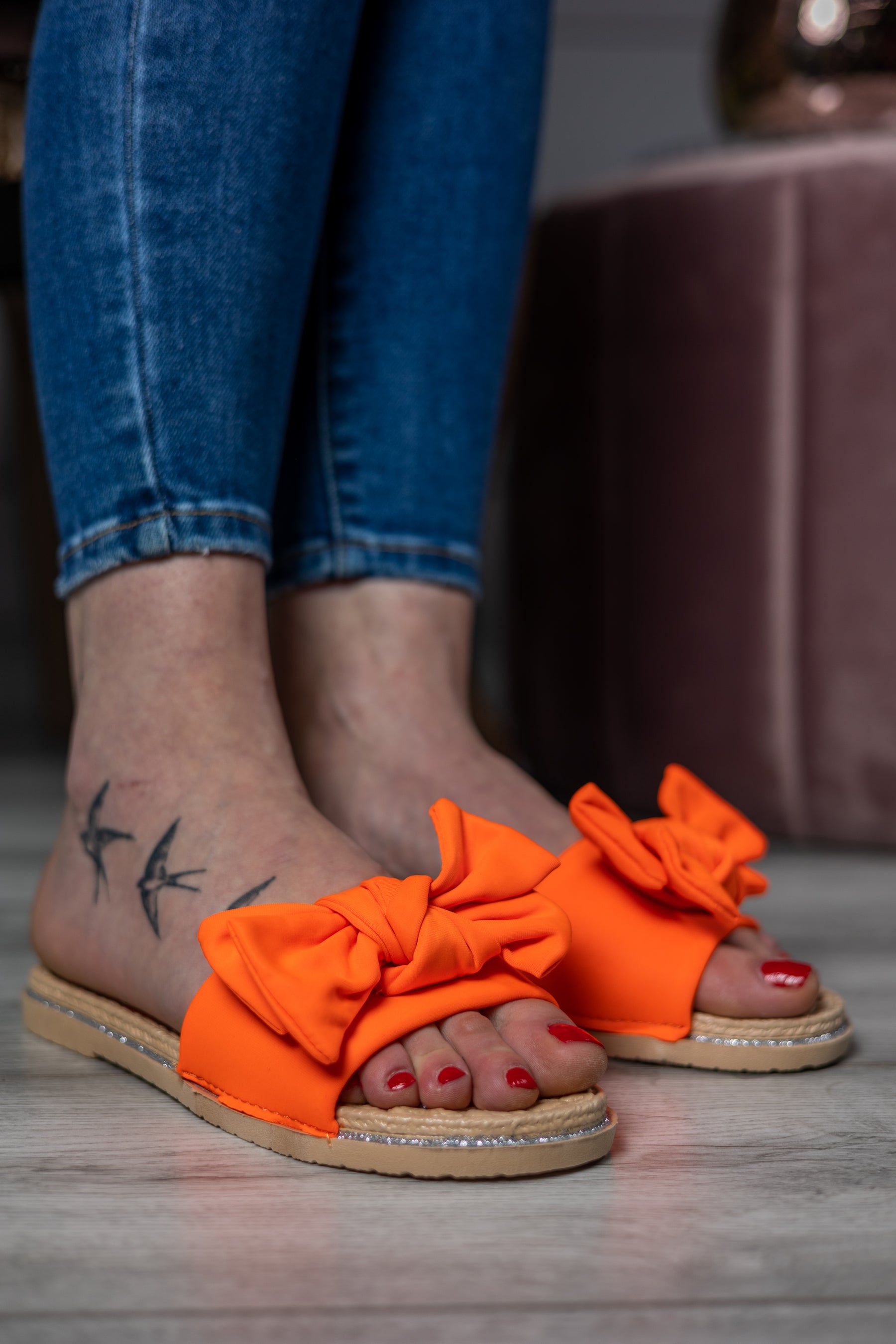 Cute Silky Material Sliders Bow Orange