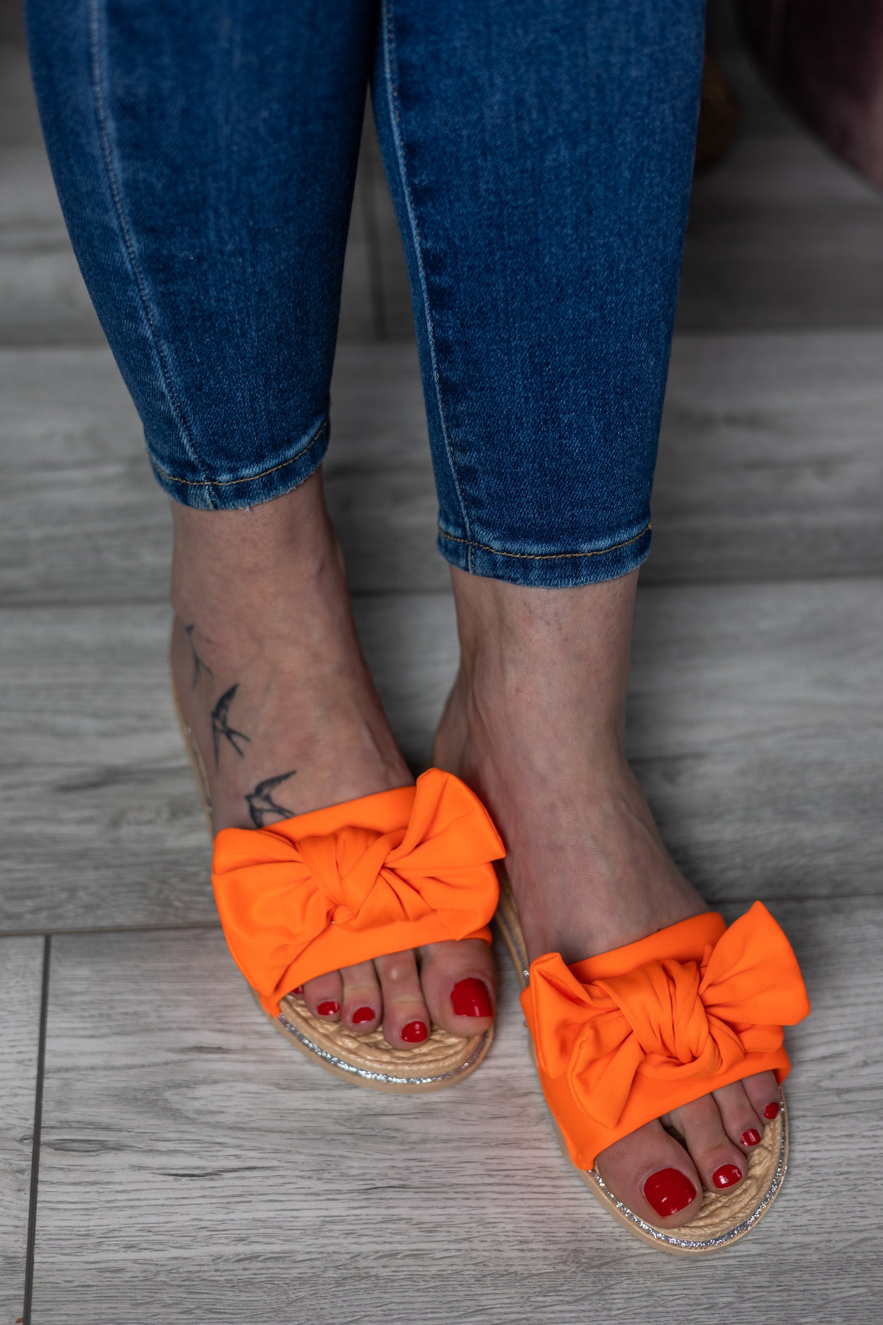 Cute Silky Material Sliders Bow Orange