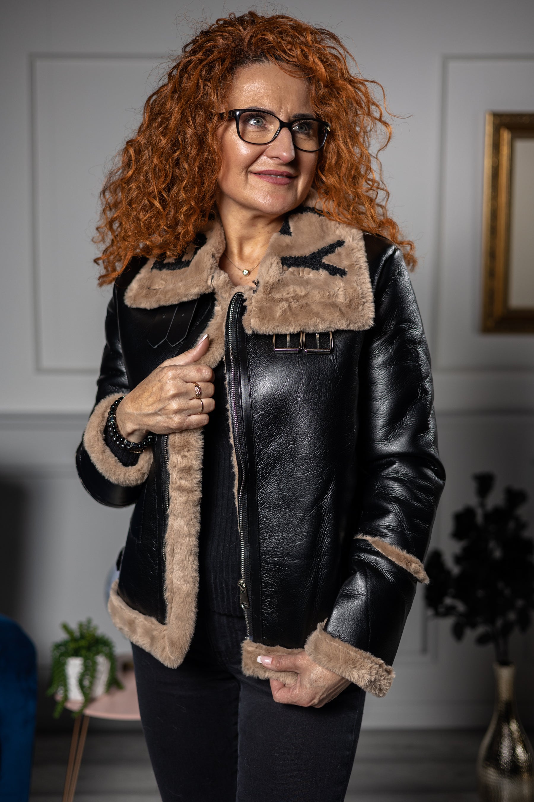 Faux Fur Collared Aviator Jacket Baimly