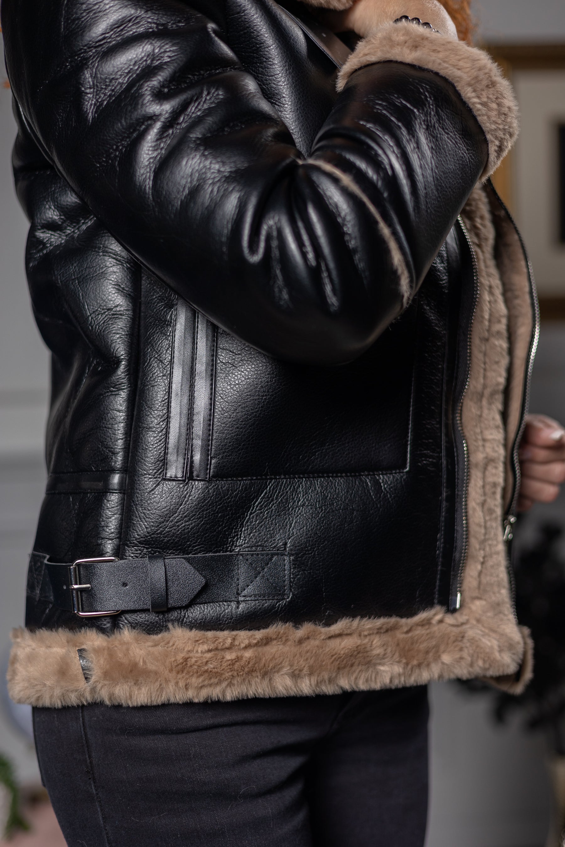 Faux Fur Collared Aviator Jacket Baimly