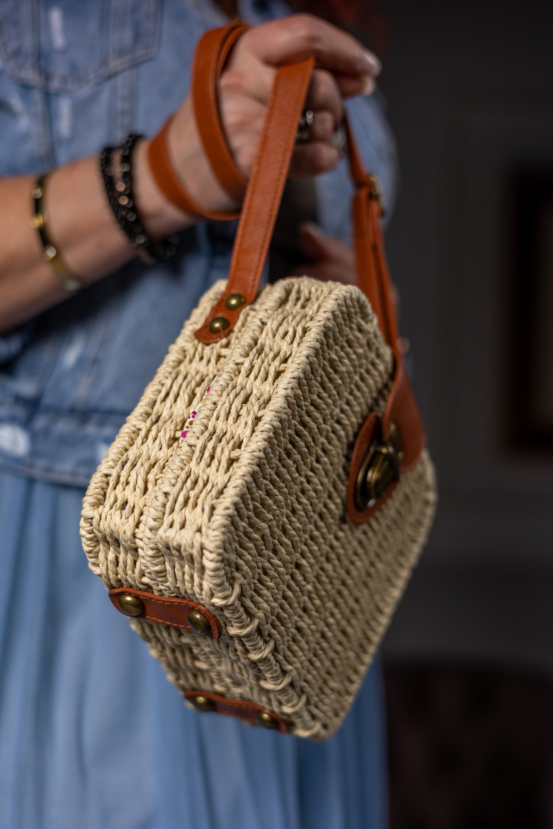 Straw Square Handbag Mila Tan
