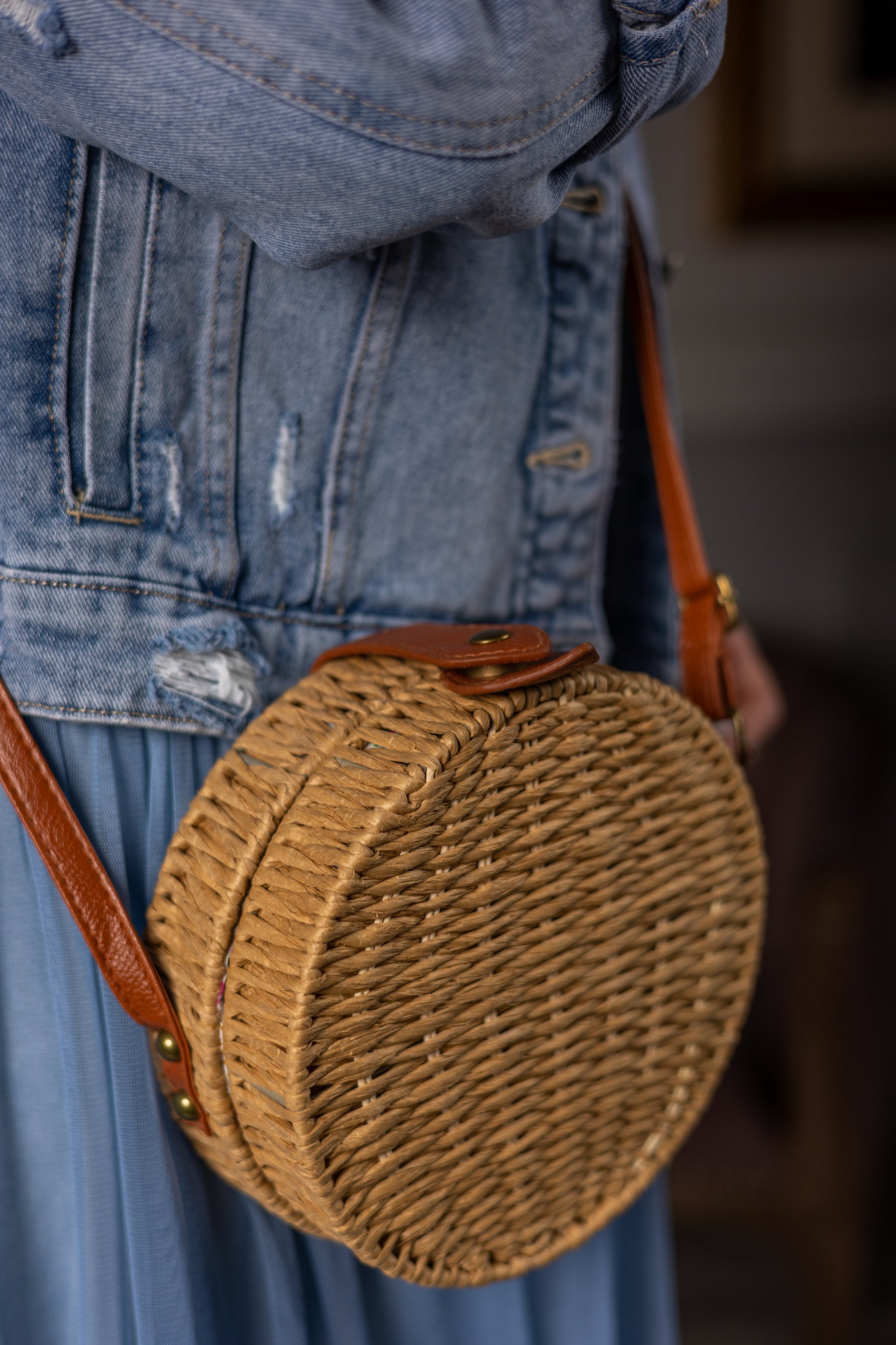 Circle Straw Handbag Mila Camel