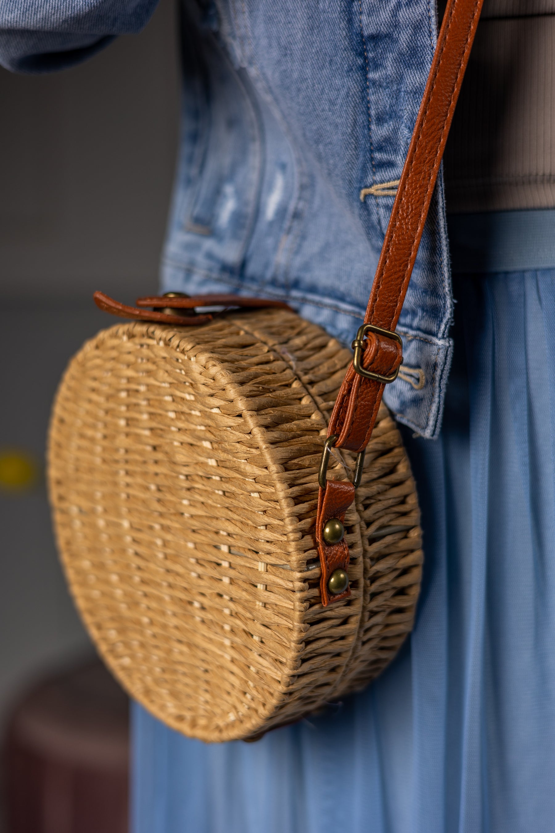 Circle Straw Handbag Mila Camel