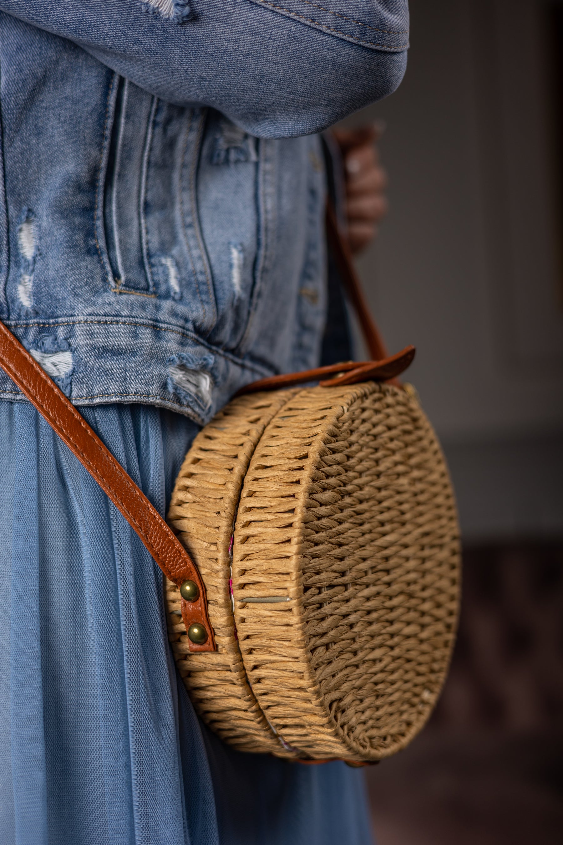 Circle Straw Handbag Mila Camel