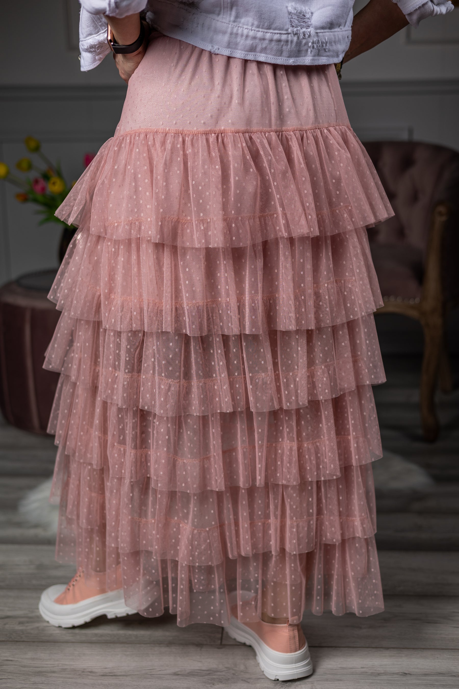 Tulle Ruffled Maxi Skirt Tulip Pink