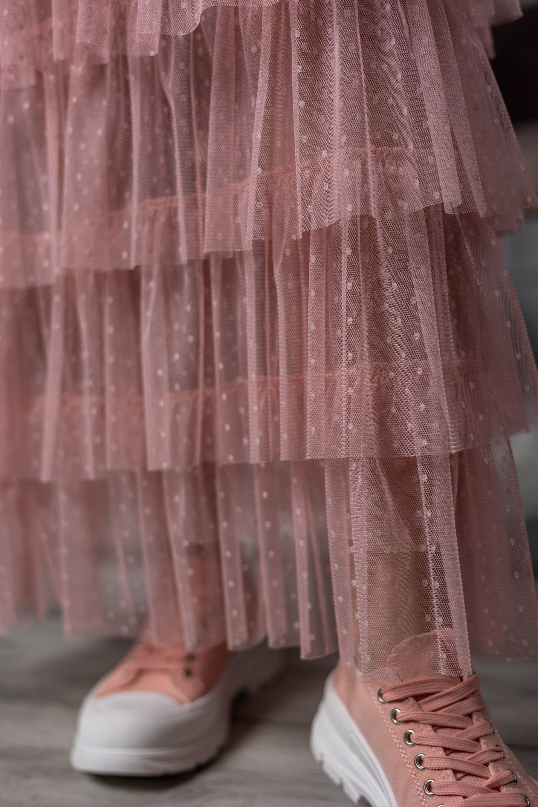 Tulle Ruffled Maxi Skirt Tulip Pink