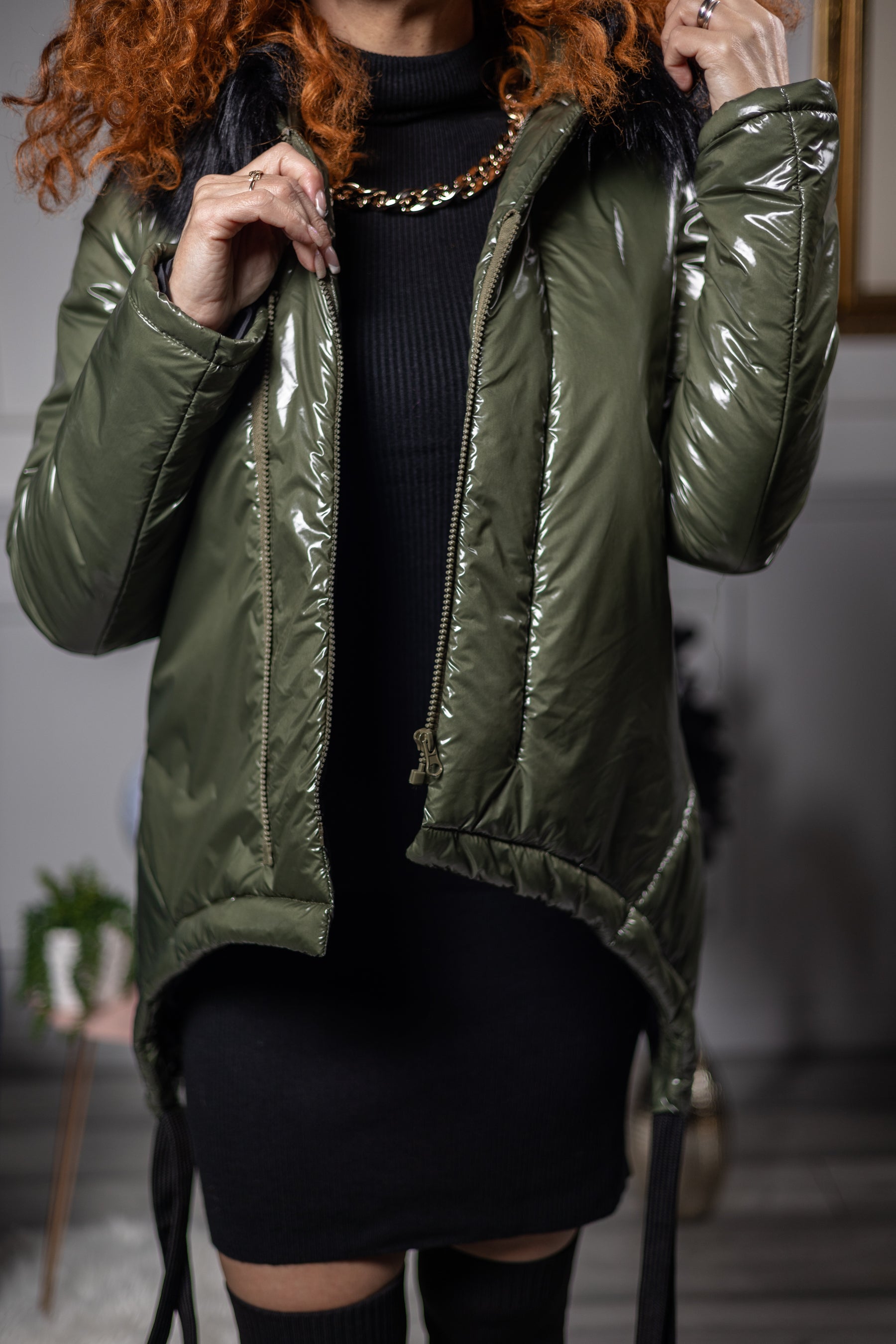 Stunning Trimmed Coat Puffy Green