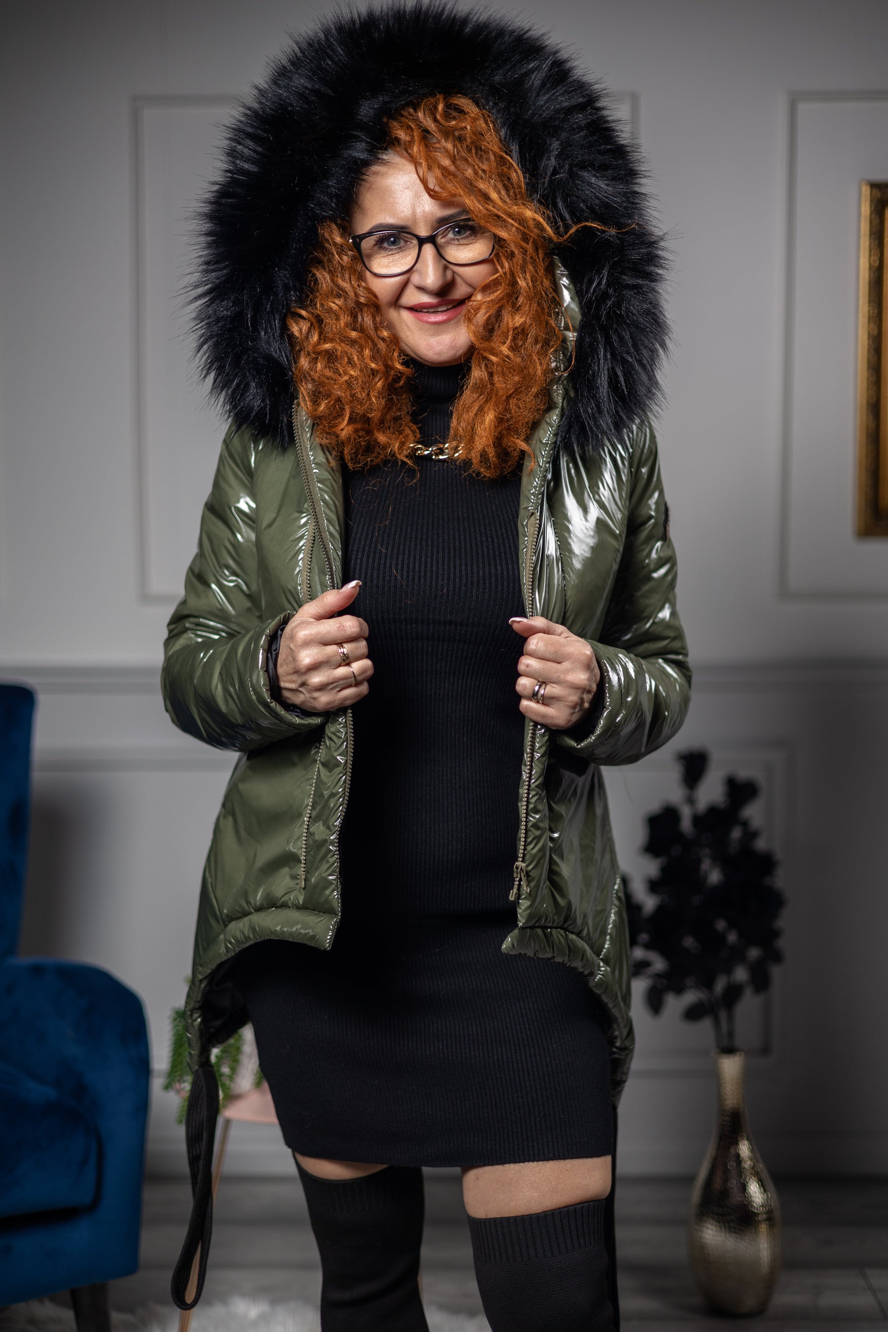 Stunning Trimmed Coat Puffy Green