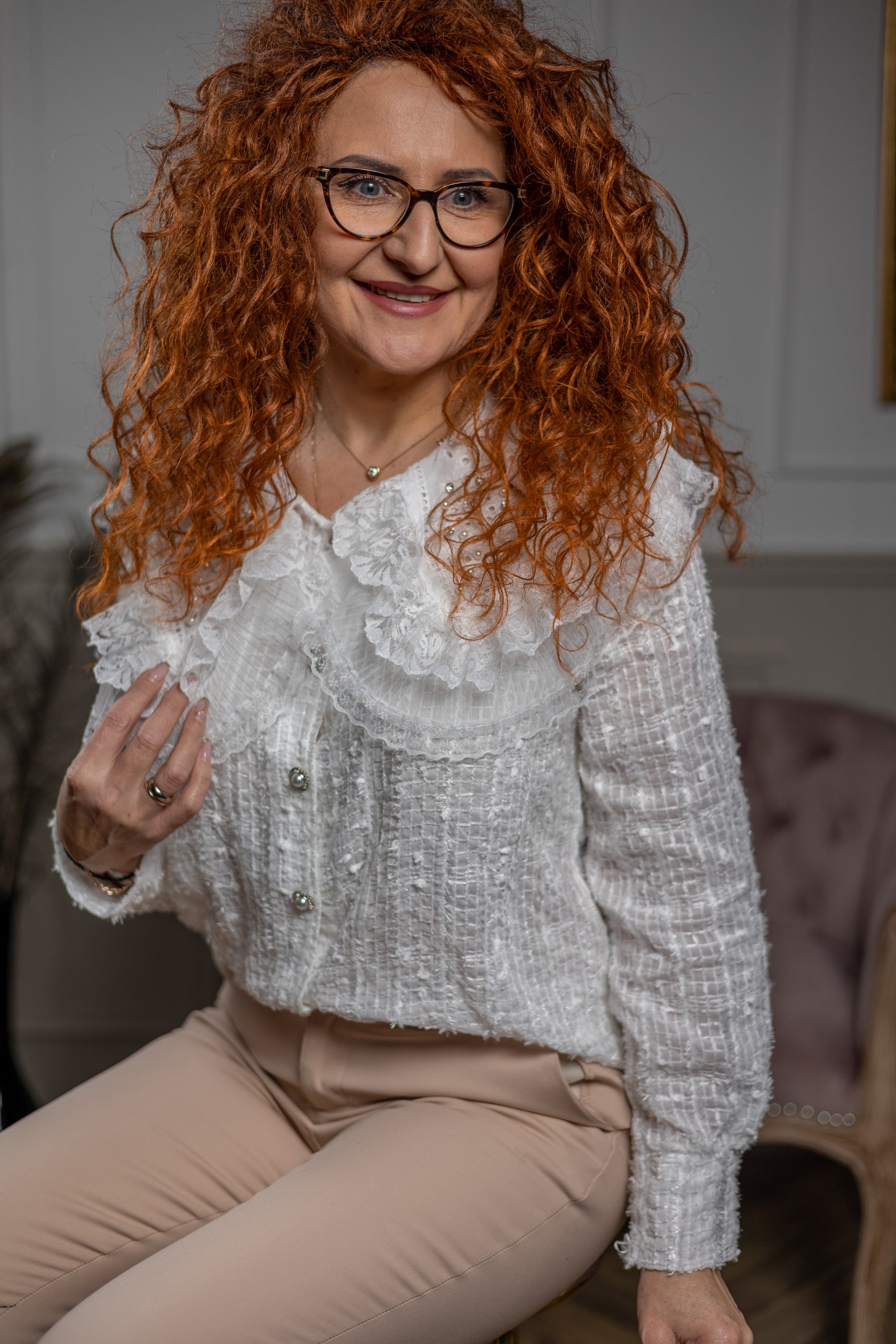 Frill Layered Collar Stylish Blouse Solano White