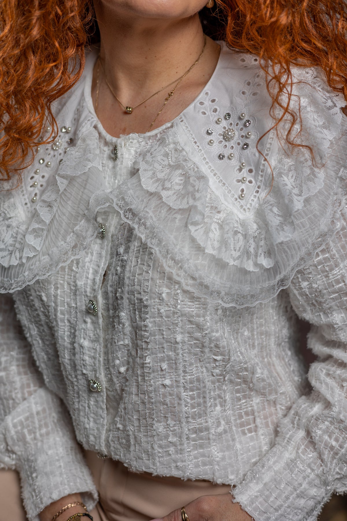 Frill Layered Collar Stylish Blouse Solano White