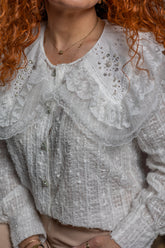 Frill Layered Collar Stylish Blouse Solano White