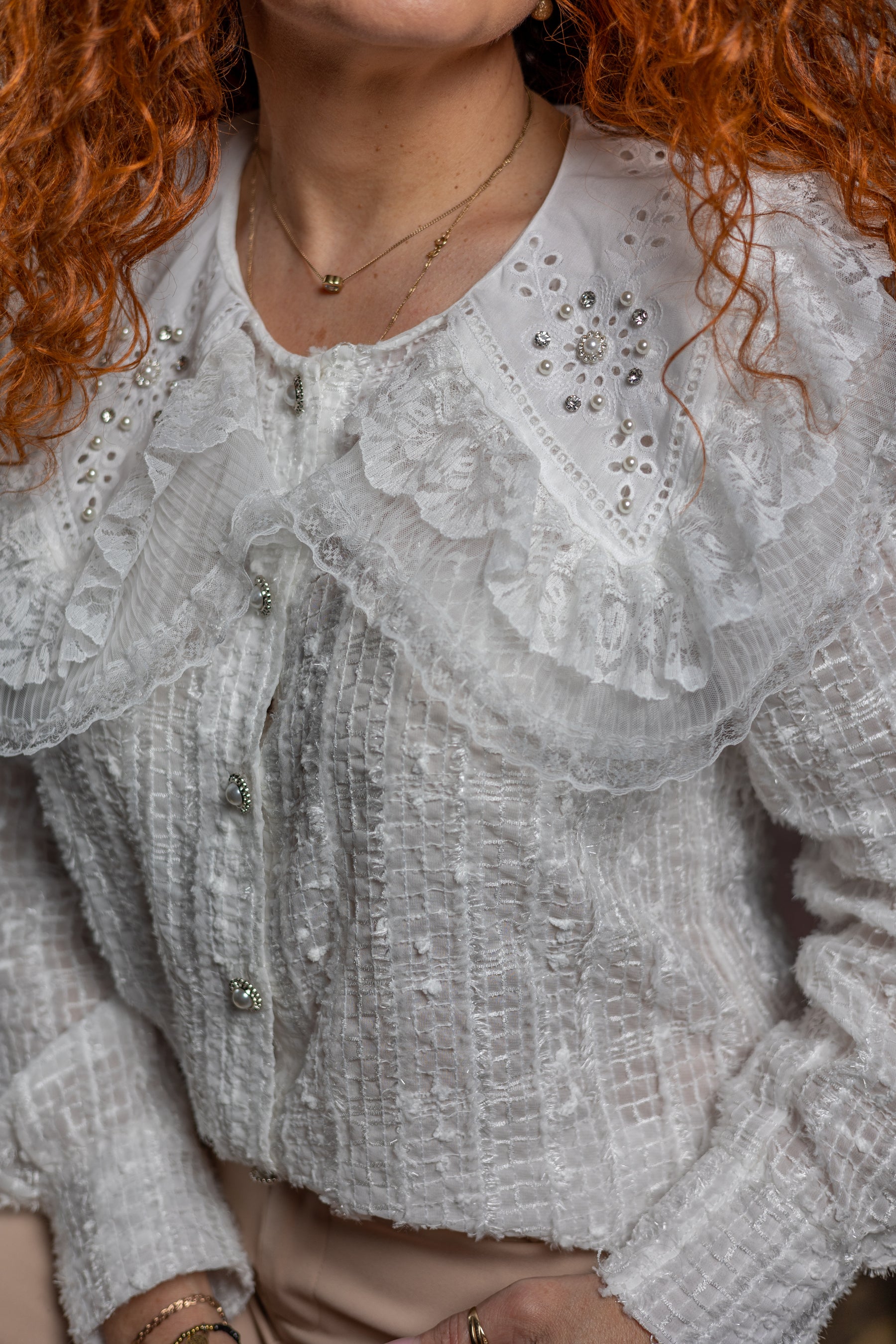 Frill Layered Collar Stylish Blouse Solano White