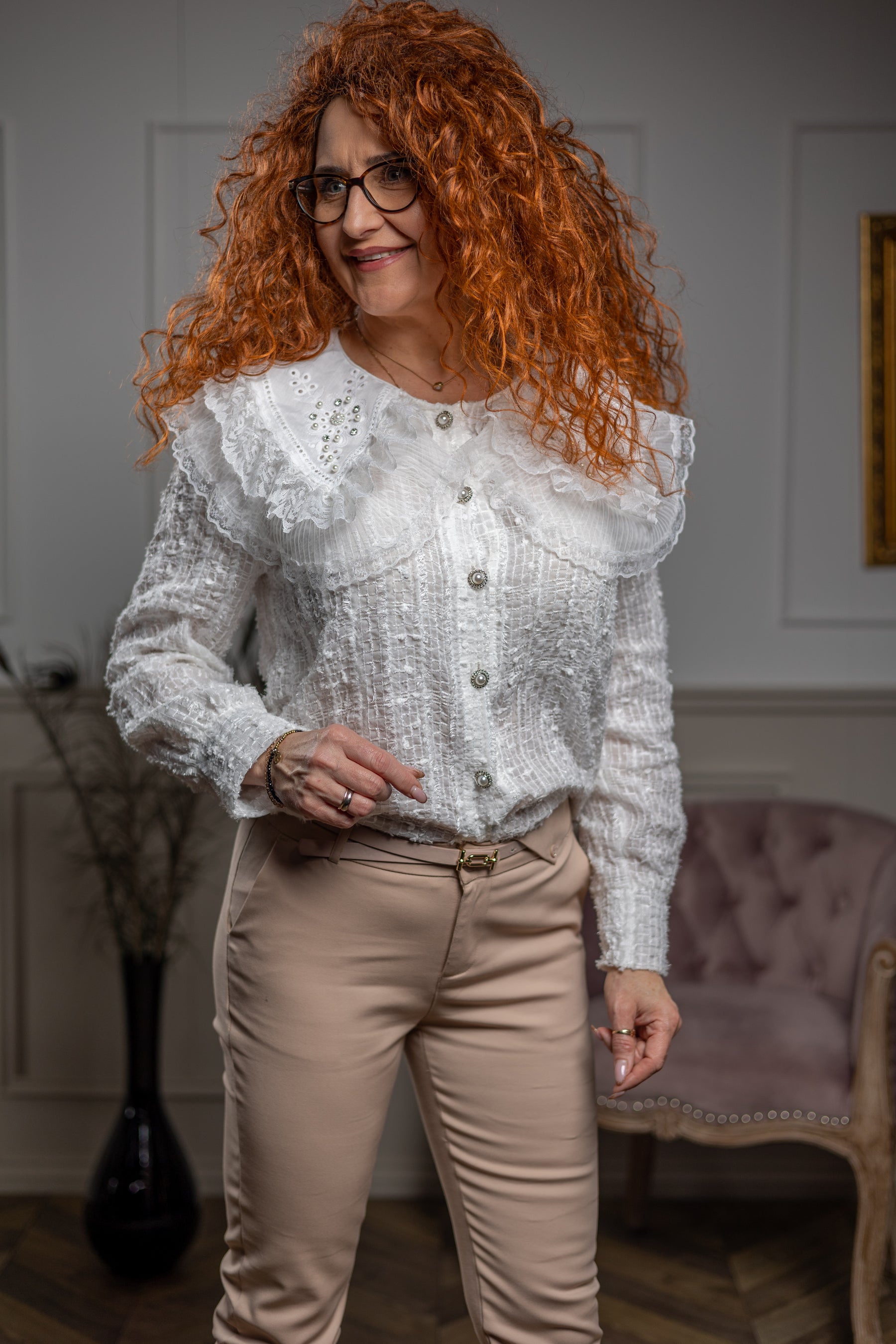 Frill Layered Collar Stylish Blouse Solano White