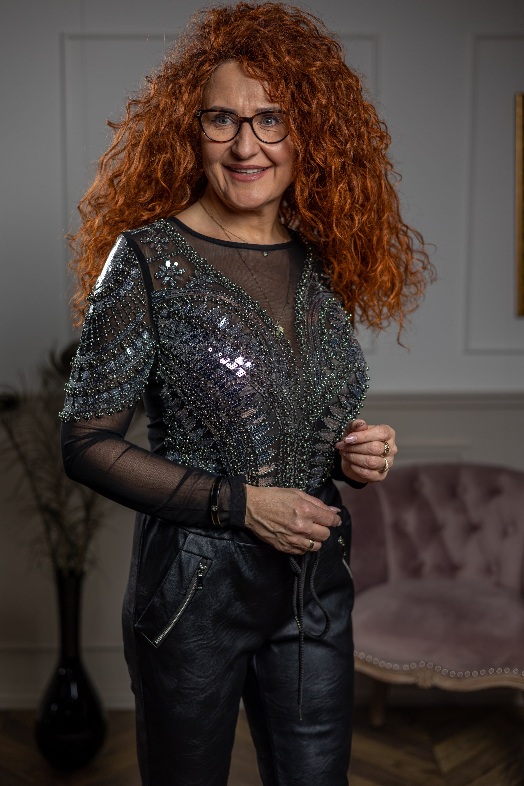 Luxury Mesh Sequin Bodysuit Venus Black