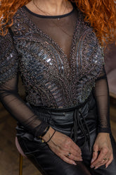 Luxury Mesh Sequin Bodysuit Venus Black