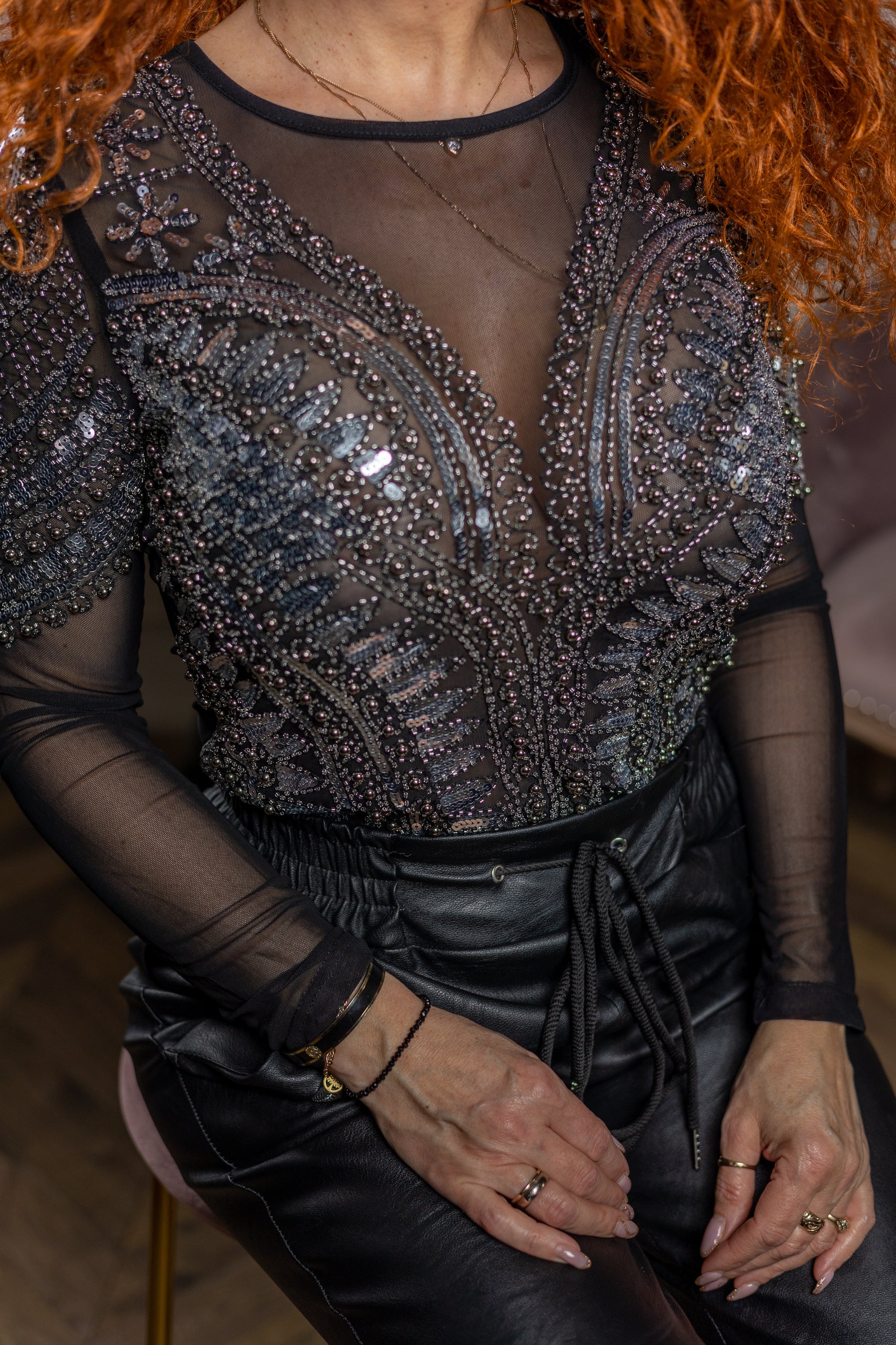 Luxury Mesh Sequin Bodysuit Venus Black