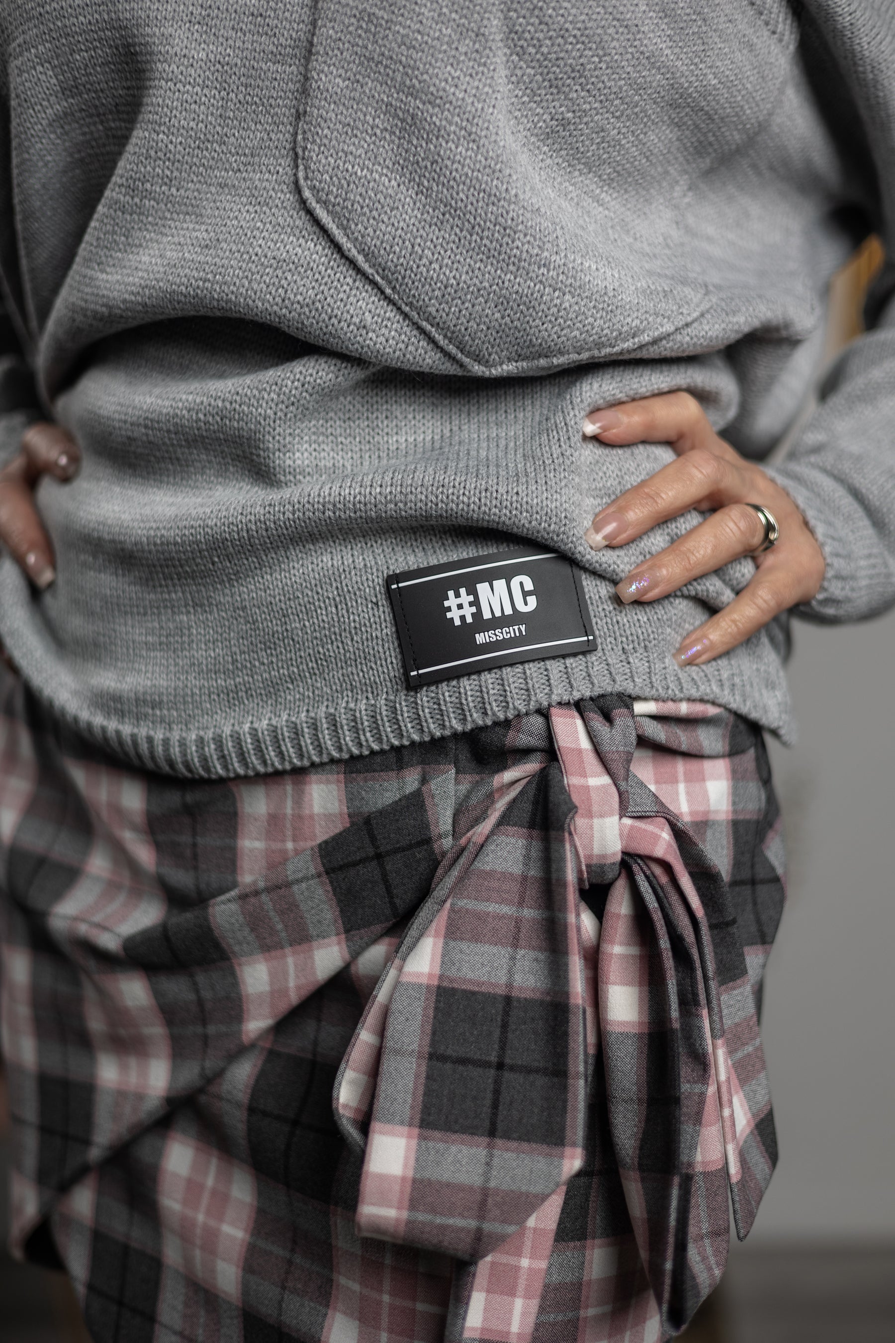 Checked Bow Skirt Adele Grey