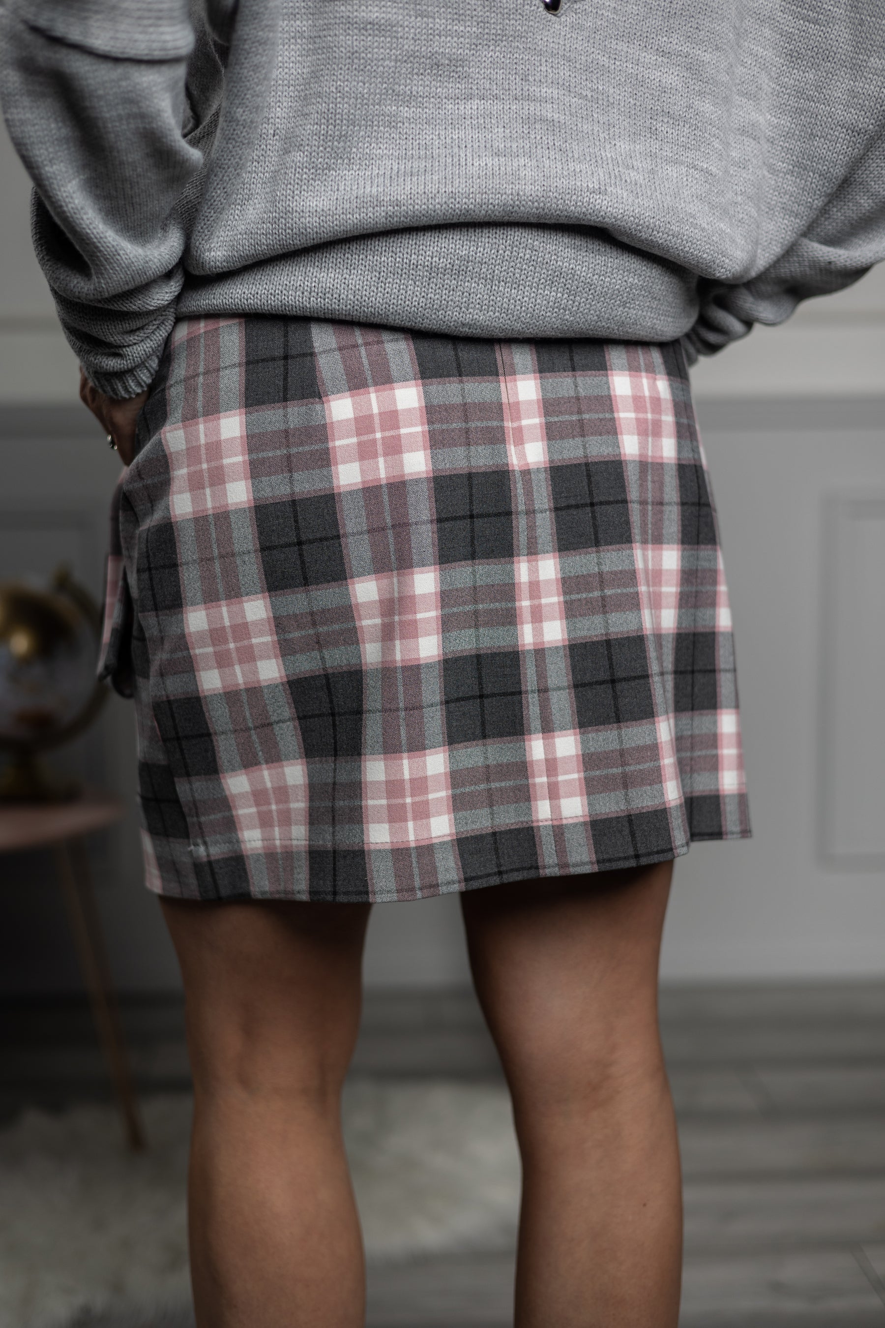 Checked Bow Skirt Adele Grey
