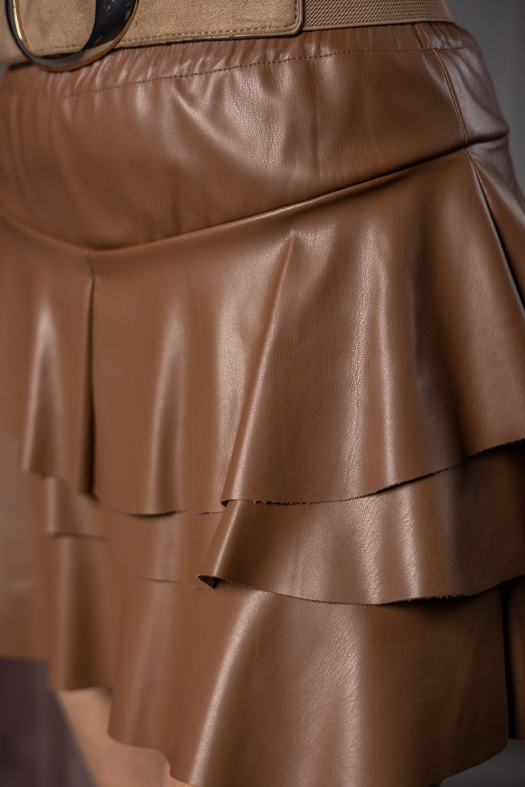 Faux Leather Mini Skirt Thelma Camel