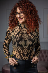 Mesh Material Bodysuit April Camel