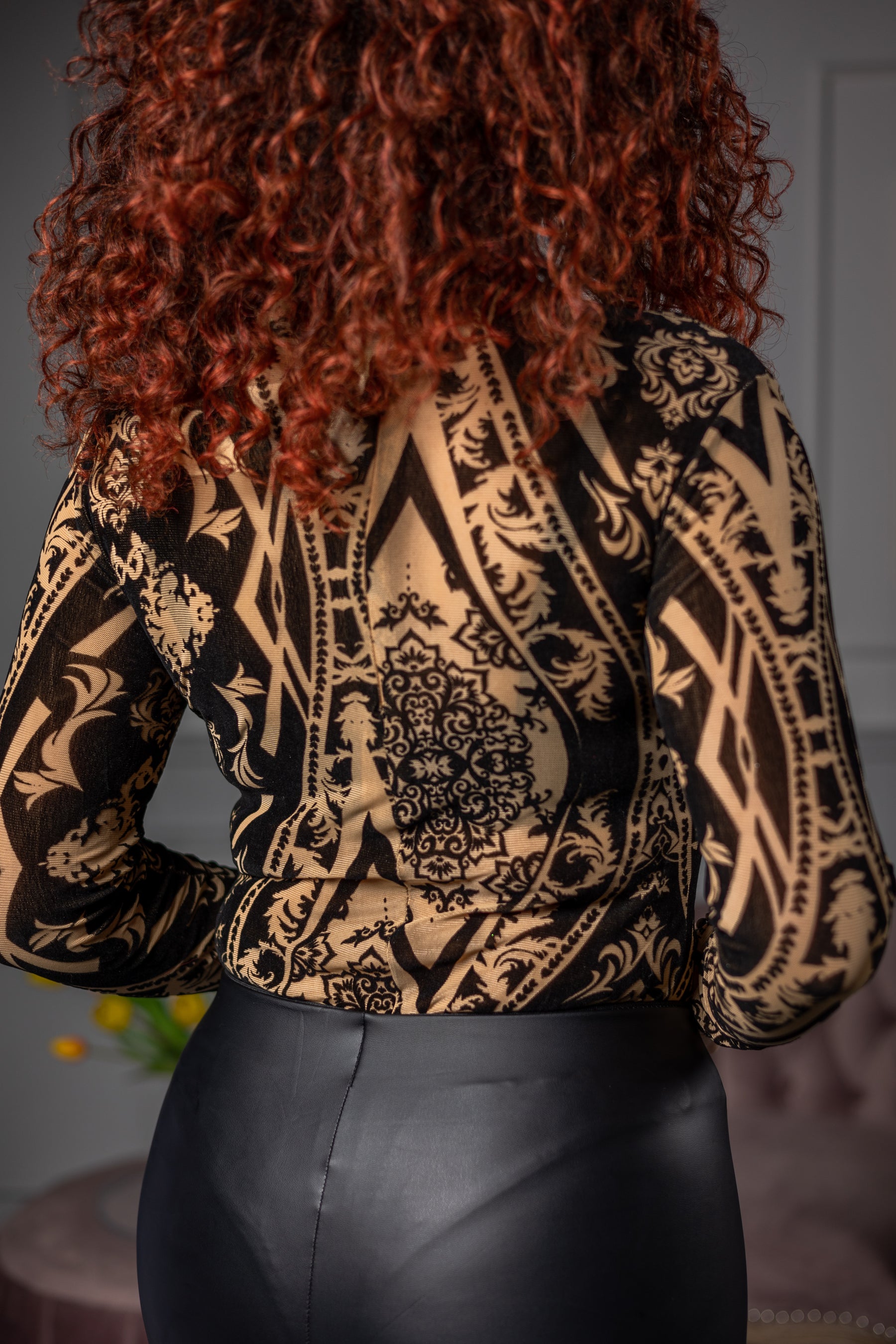 Mesh Material Bodysuit April Camel