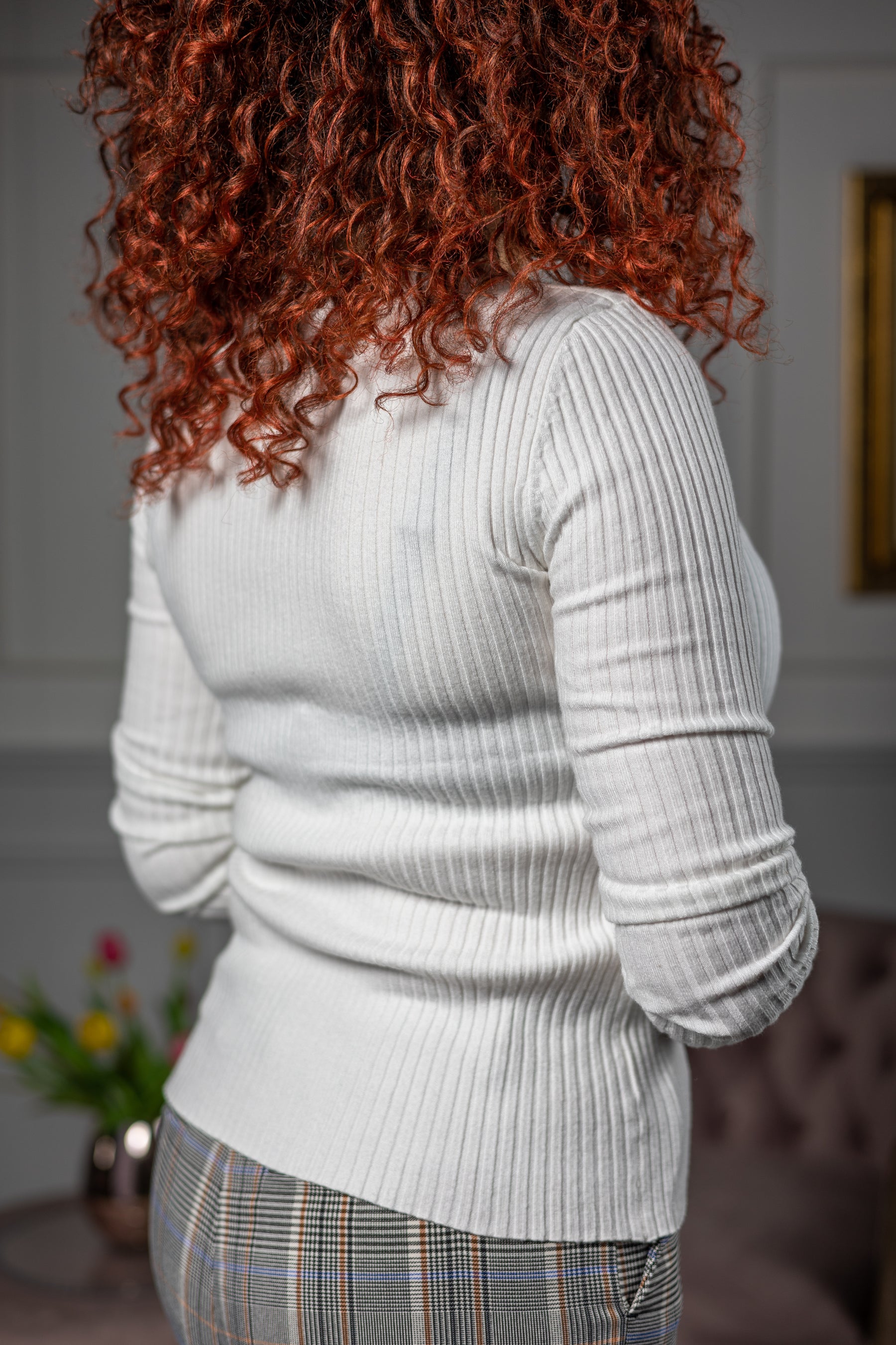 Rib Knit Fabric Top Carla Camel White