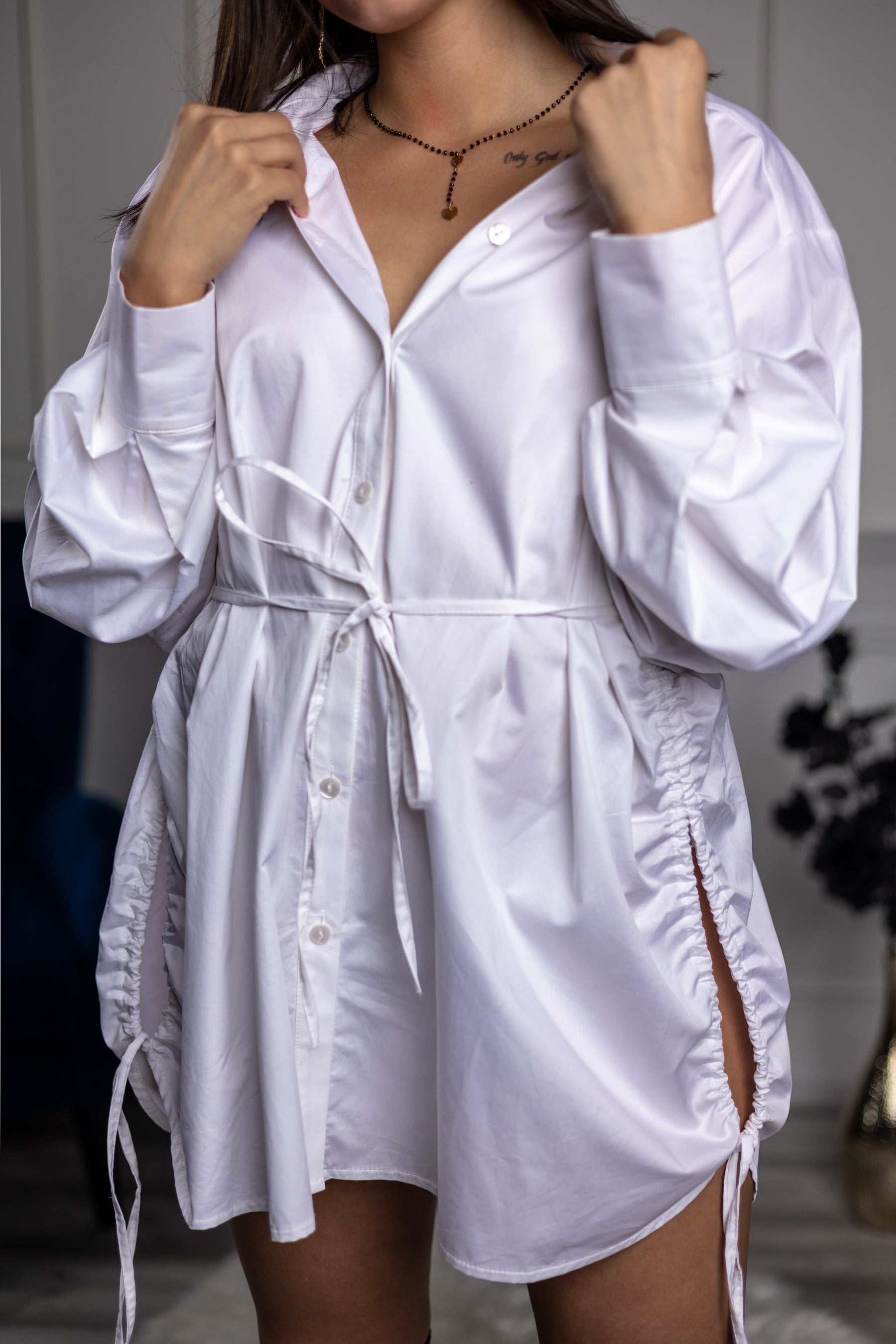 Tie Waistline Shirt Zara White