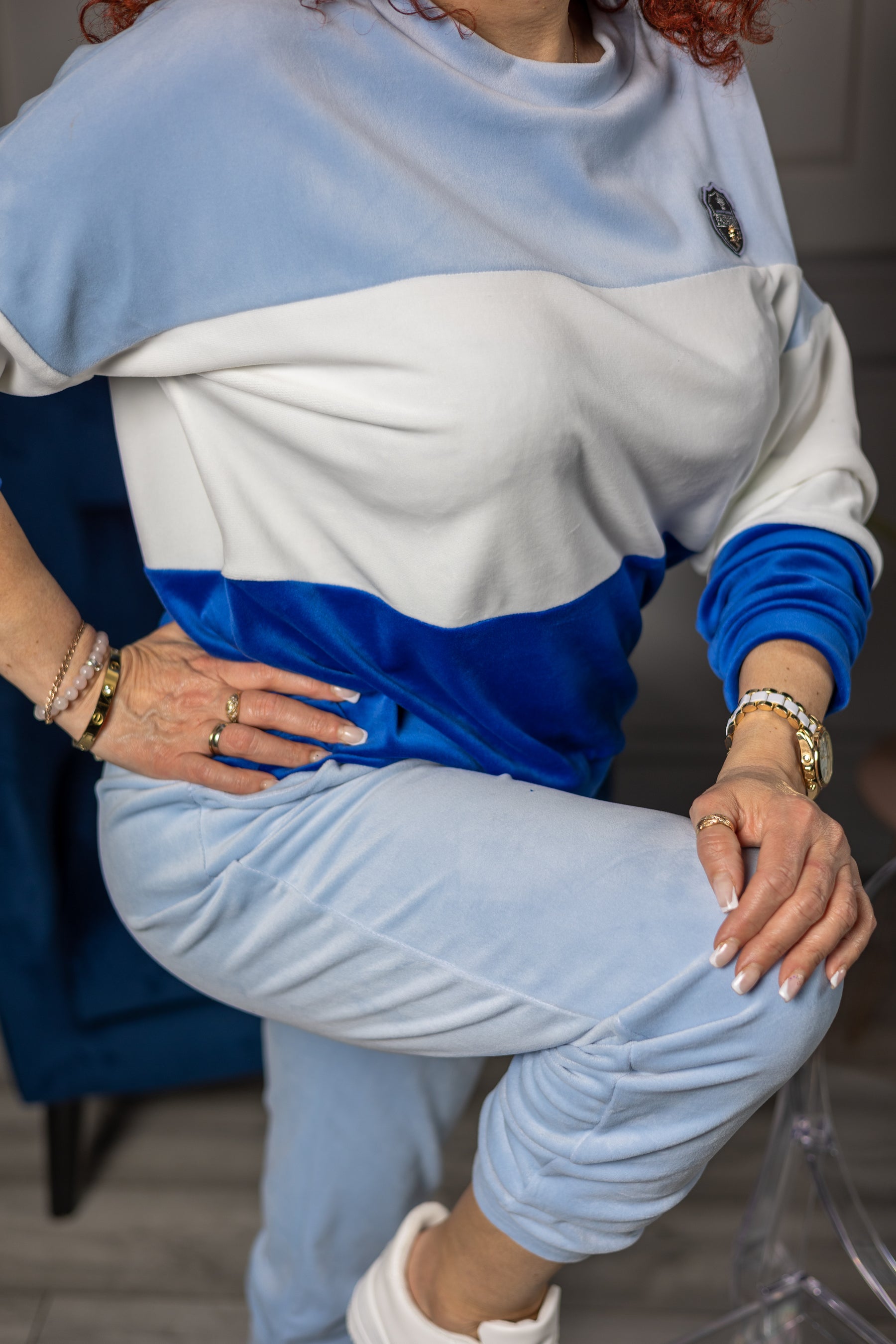 Velvet Material Tracksuit Roma Blue