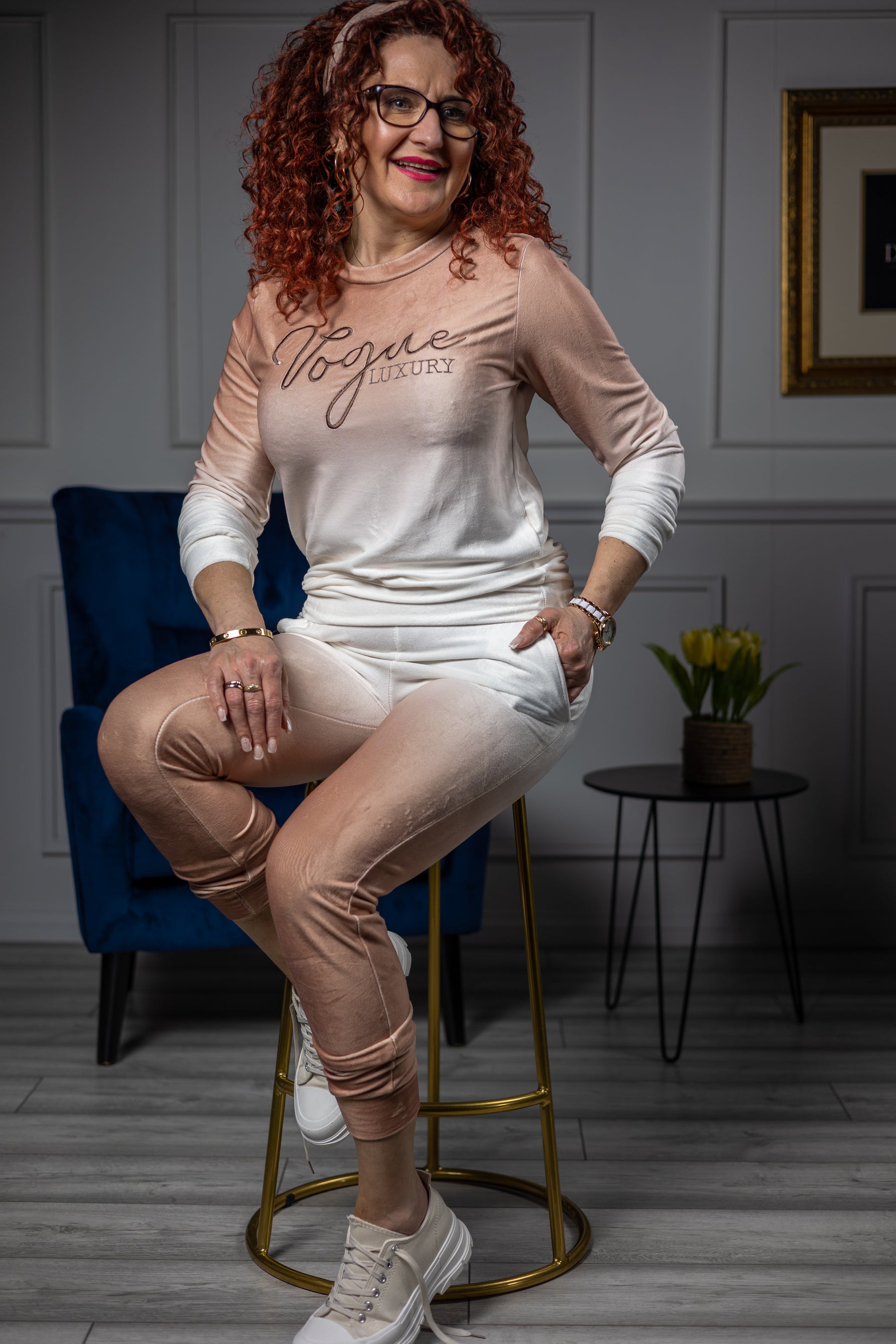 Velvet Fabric Ombre Tracksuit Set Cappuccino