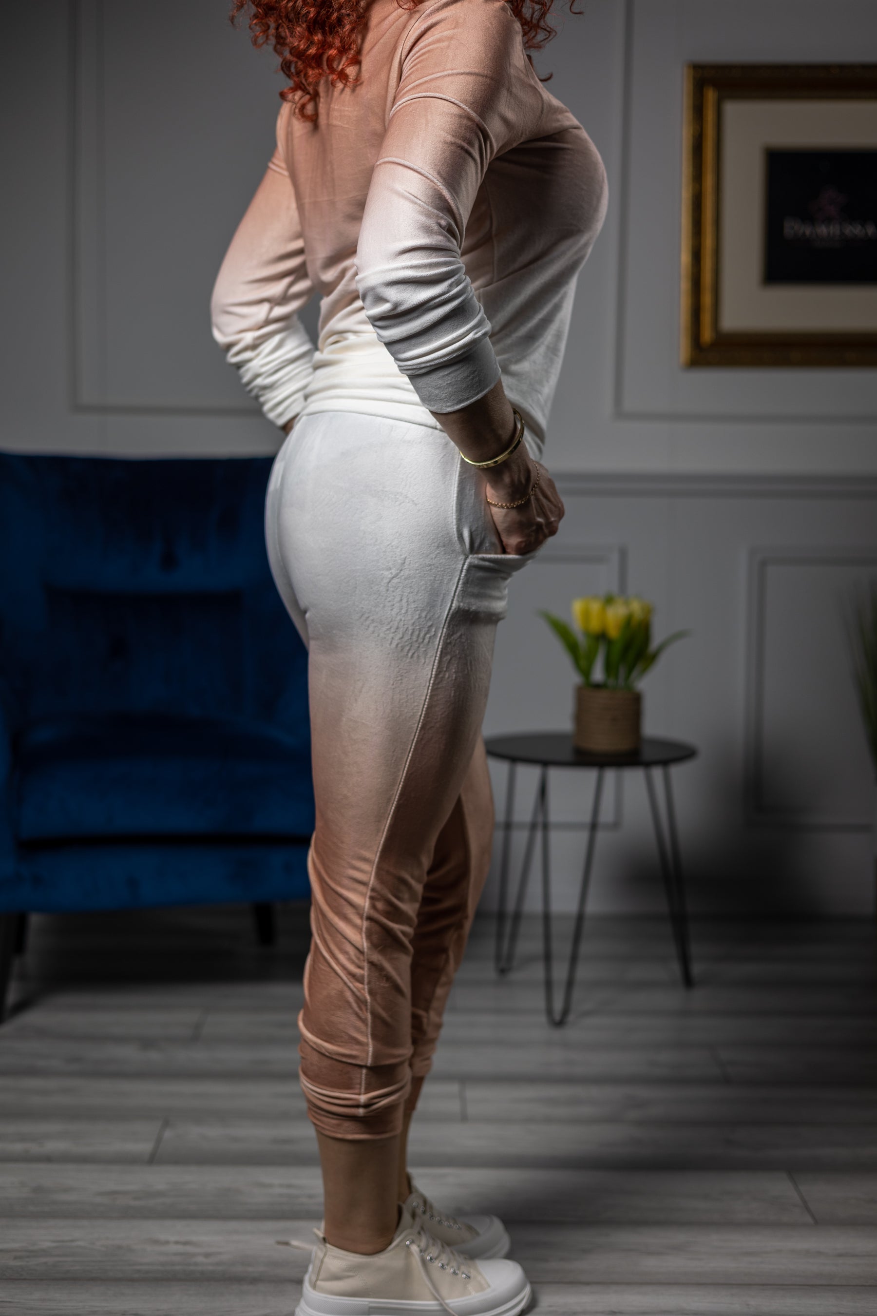 Velvet Fabric Ombre Tracksuit Set Cappuccino