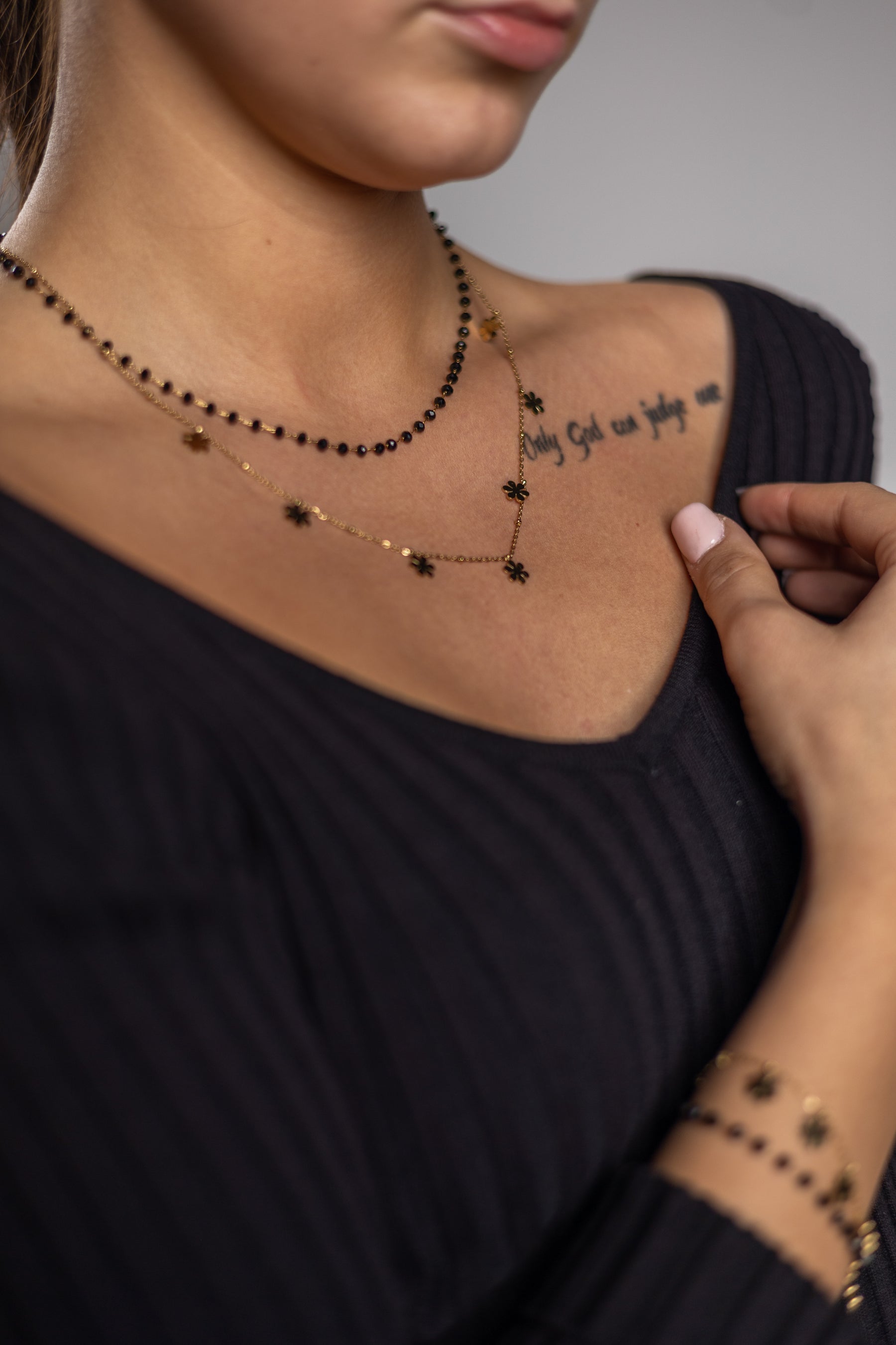 Unique Double Layered Necklace Flower