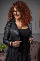 Faux Leather Biker Jacket Wings Black