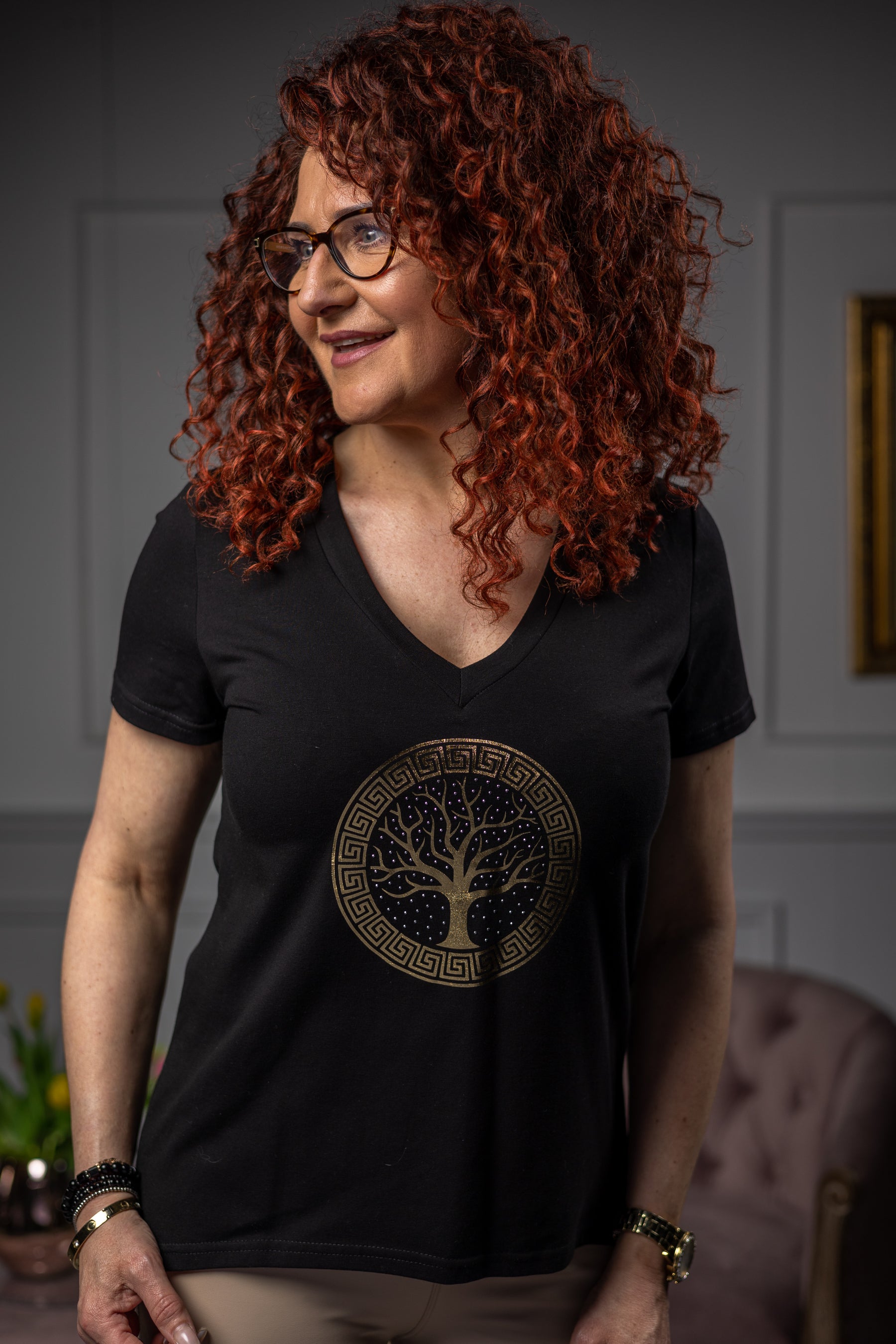 Cotton Fitted T-shirt Tree Gold
