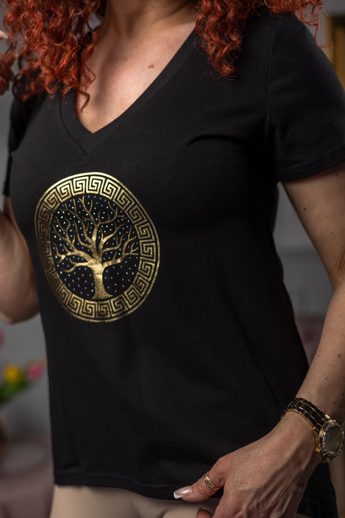 Cotton Fitted T-shirt Tree Gold