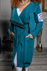 Longline Hooded Sweatshirt Cube Turquoise